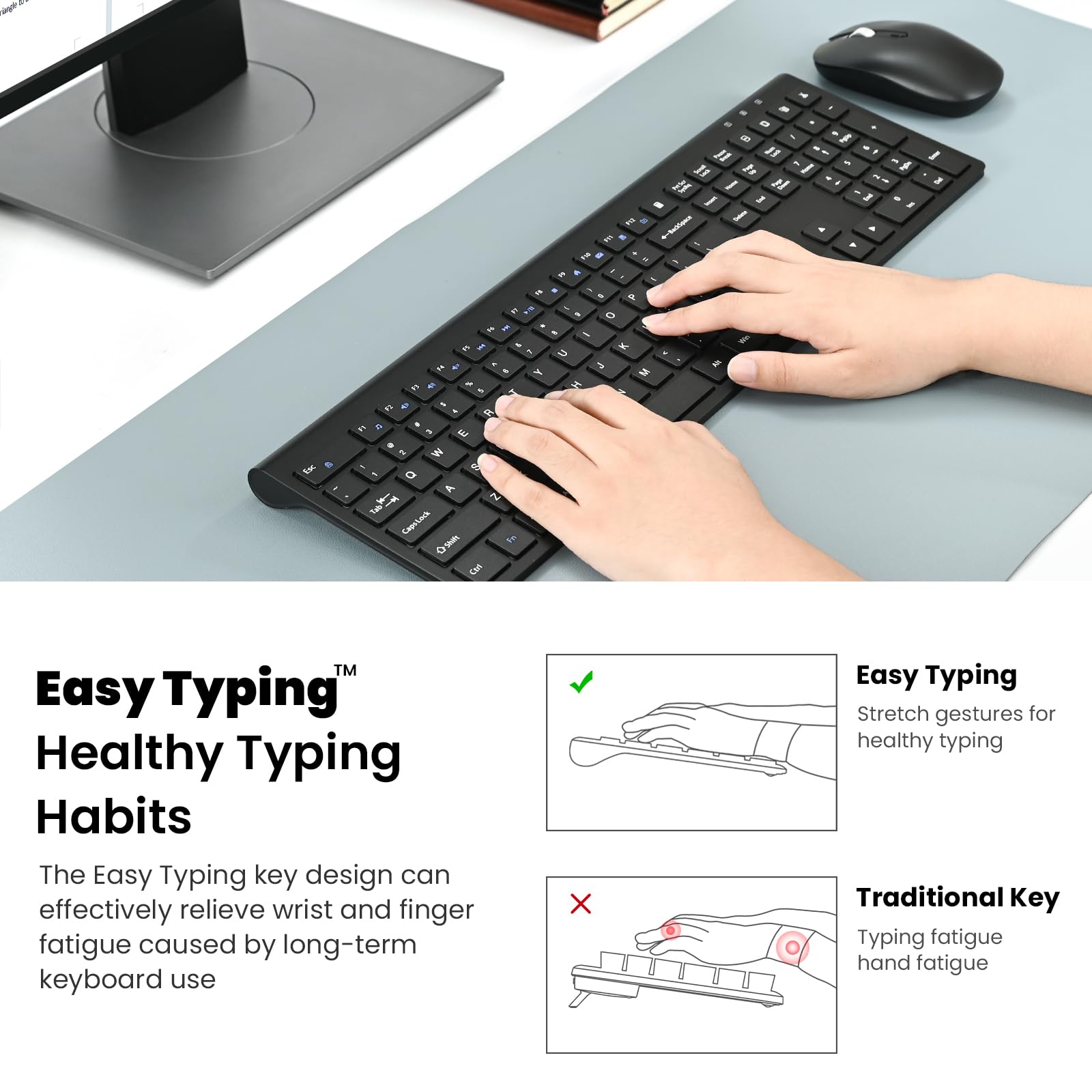 Cimetech Wireless Keyboard and Mouse Combo - 2.4G USB Full-Size Ergonomic Wireless Keyboard with Adjustable Mouse for PC, Laptop, Mac, Windows (Black) - Perfect for Office Work, Gaming & Home Computing