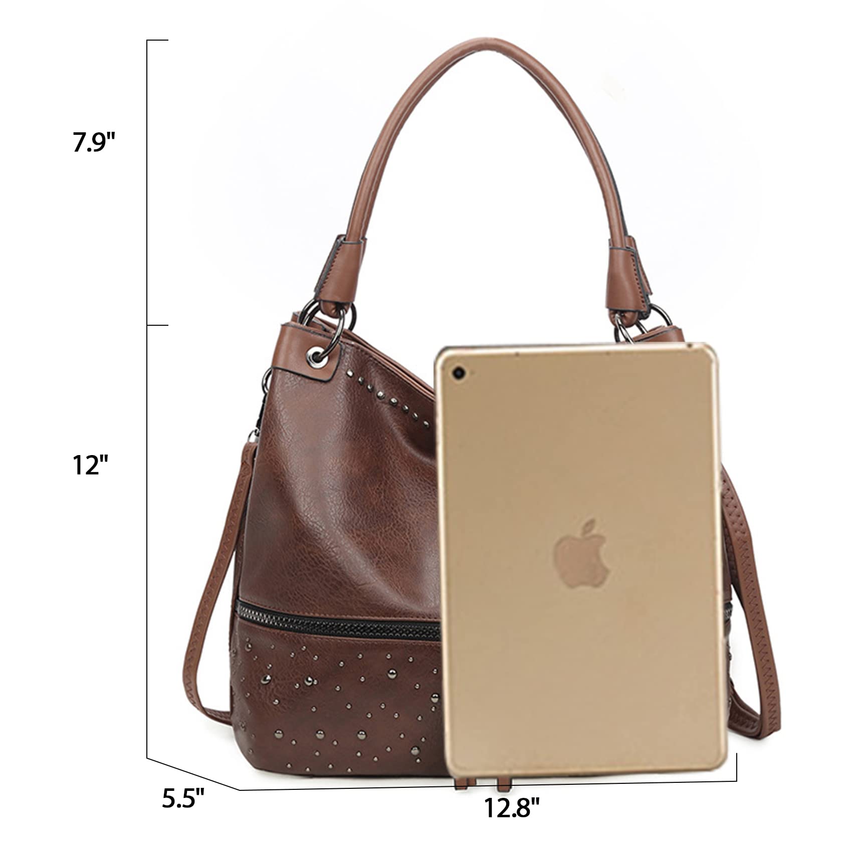 NOTAG Women's Fashion Handbags & Purses - PU Leather Rivet Shoulder Crossbody Bags for Work, Travel & Daily Use