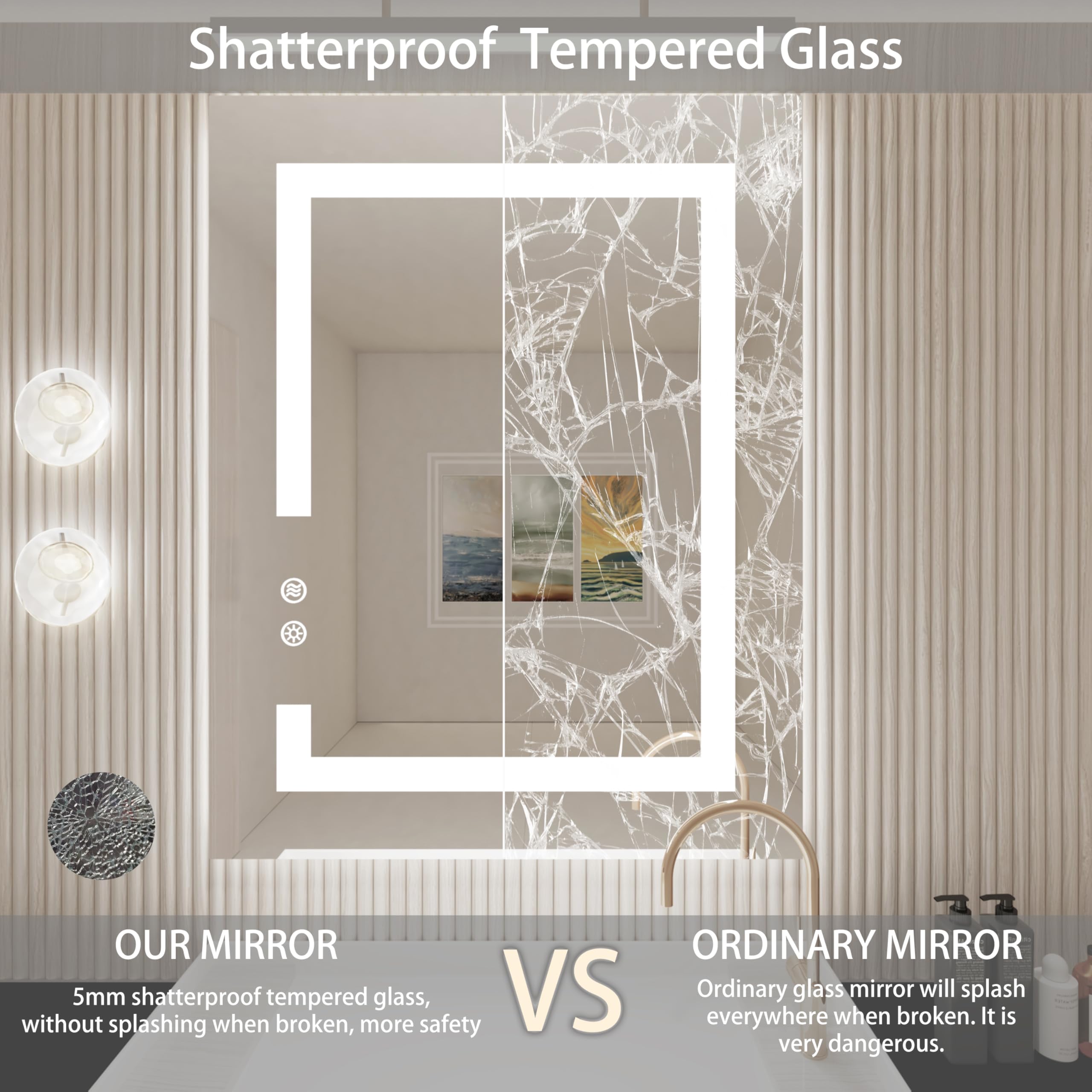 32 x 24 Inch LED Bathroom Vanity Mirror with Dimmable 3-Color Lighting - Wall Mounted Anti-Fog Makeup Mirror with Touch Switch (Front & Backlit) - Perfect for Home Bathroom, Dressing Room and Professional Salon Use