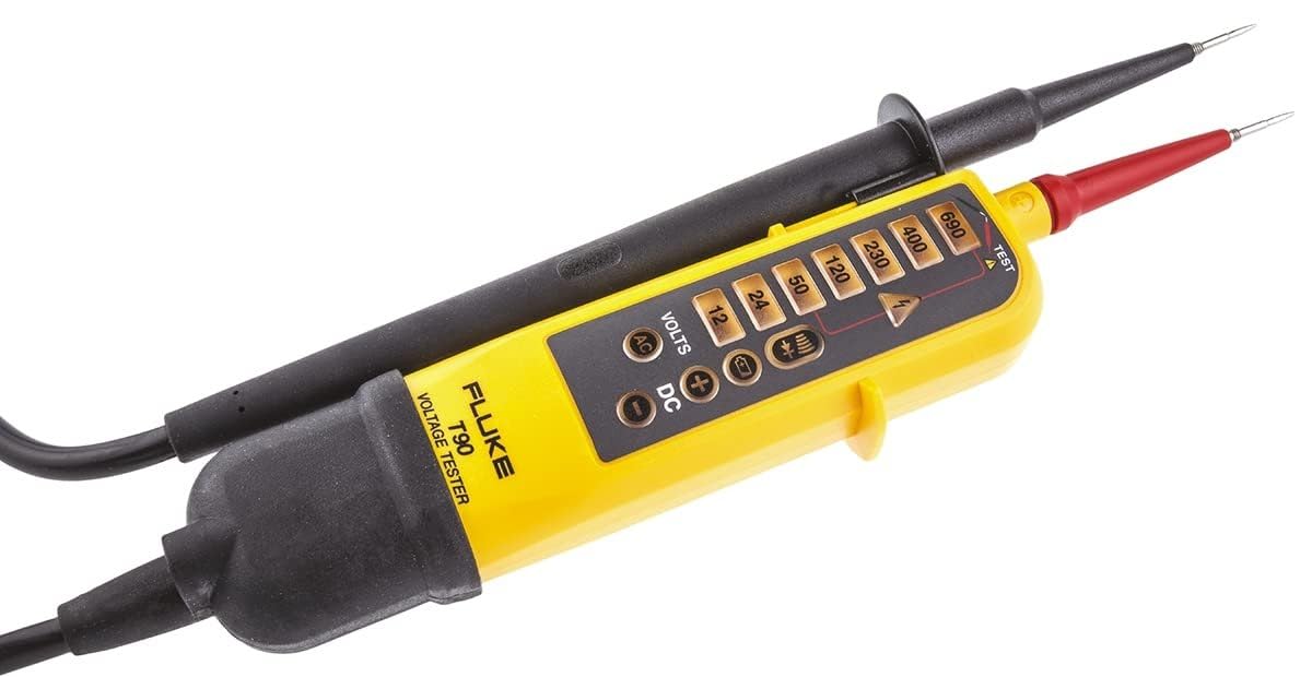 Fluke T90 Voltage and Continuity Tester - Professional Electrical Tester for Home, Industrial, and Automotive Use - Yellow Safety Tool for Electricians
