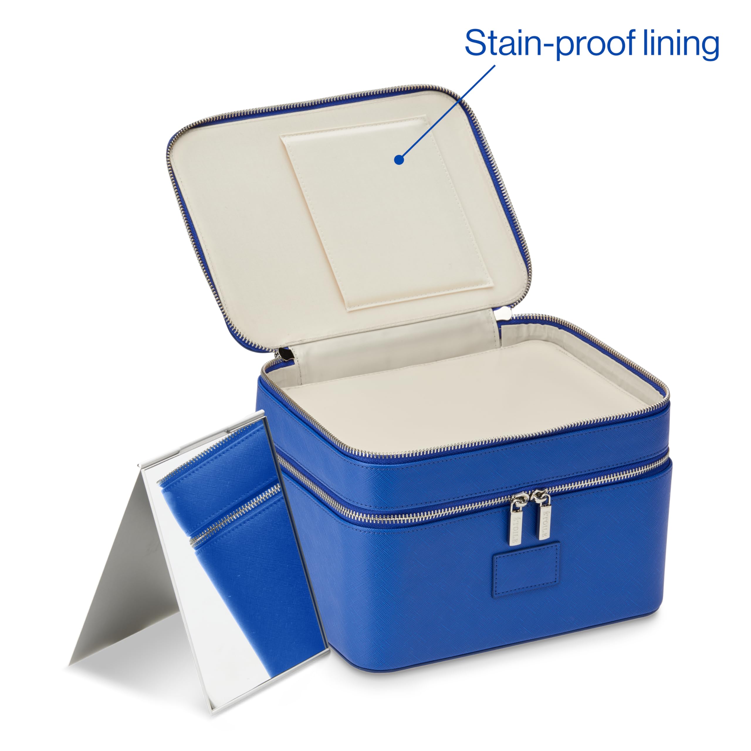 ETOILE Duo Vanity Case Cobalt - Large Travel Makeup Bag Organizer with Removable Divider & Mirror | Perfect for Makeup Storage & Travel Essentials | Great for Vacation, Business Trips & Daily Use