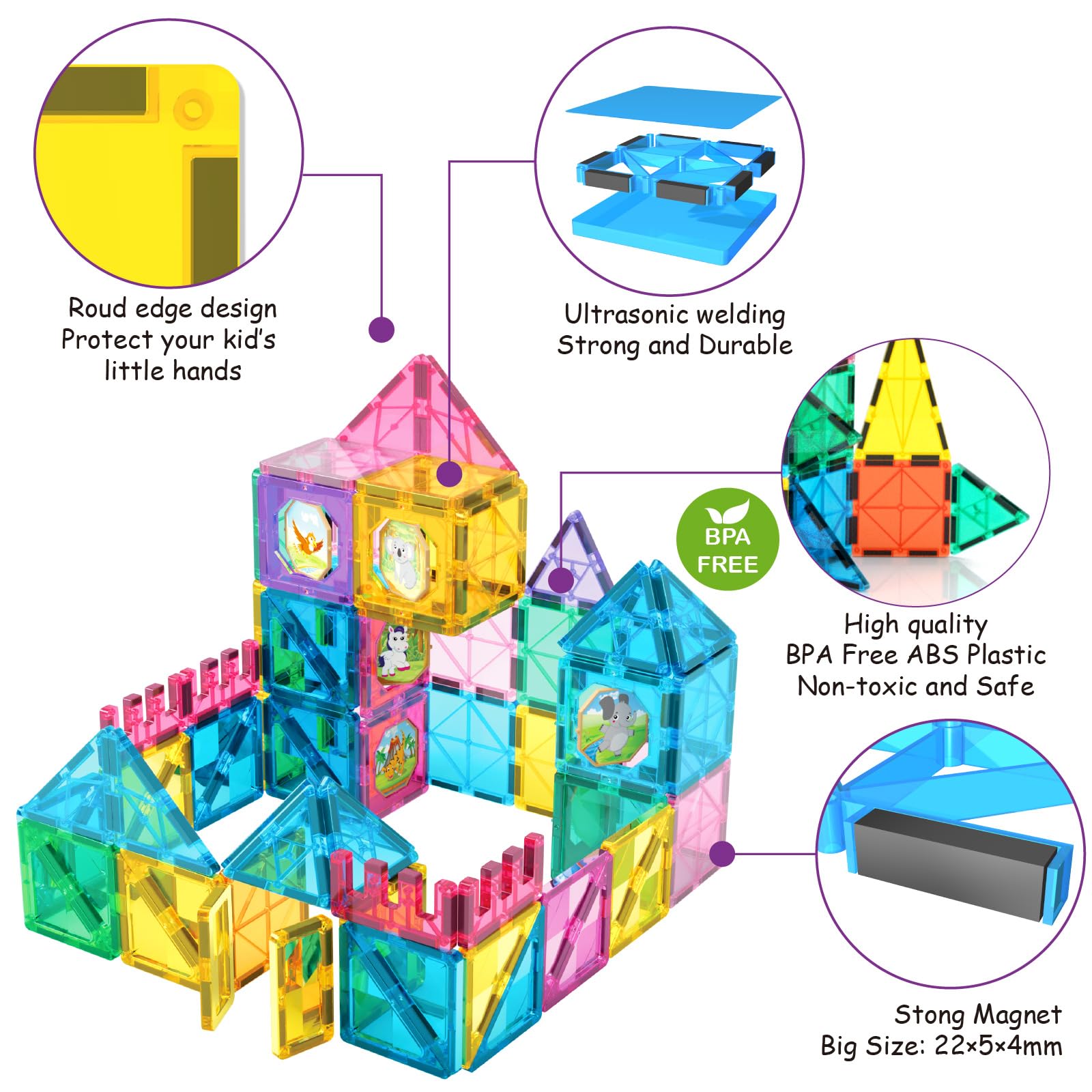 Jasonwell 100pcs Magnetic Building Blocks Set - STEM Educational Construction Toys for Kids Ages 3-10, Preschool Learning Toys for Boys & Girls - Creative Stacking Magnet Tiles for Birthday & Christmas Gifts | Perfect for Classroom, Homeschool & Indoor Playtime Activities