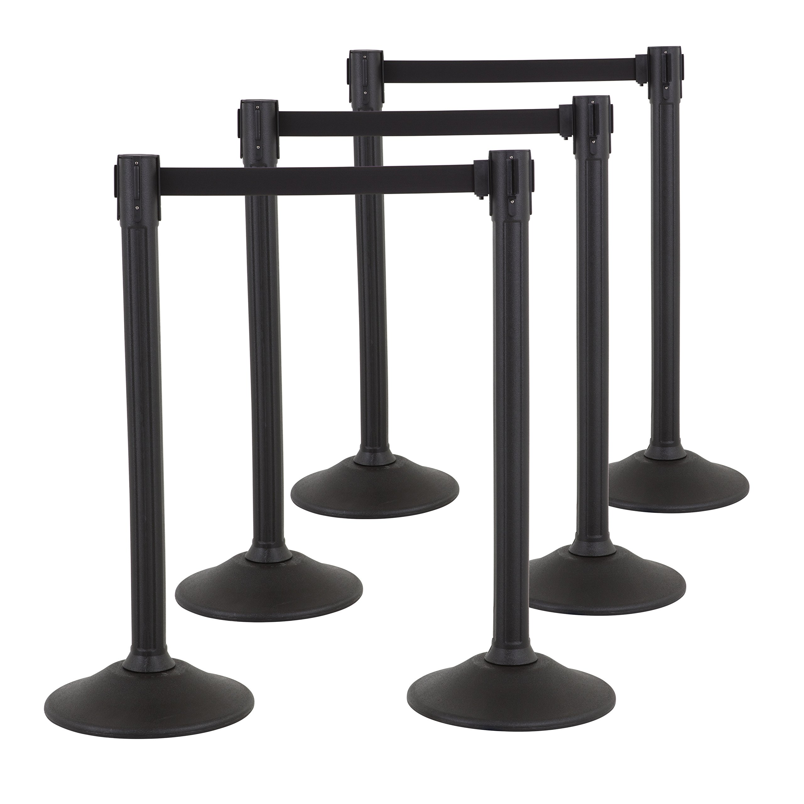 US Weight Sentry Stanchion with 6.5ft Retractable Belt - Easy Connect Assembly (6-Pack) for Crowd Control in Retail Stores, Airports & Event Venues