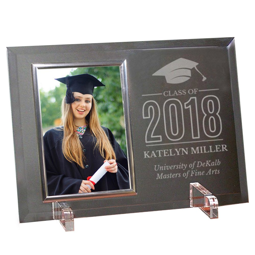 Personalized Engraved Class of Cap Glass Picture Frame - Silver | Graduation Gift, Keepsake for Students, Teachers, Friends | Perfect for Displaying Graduation Photos, Diplomas & Memories