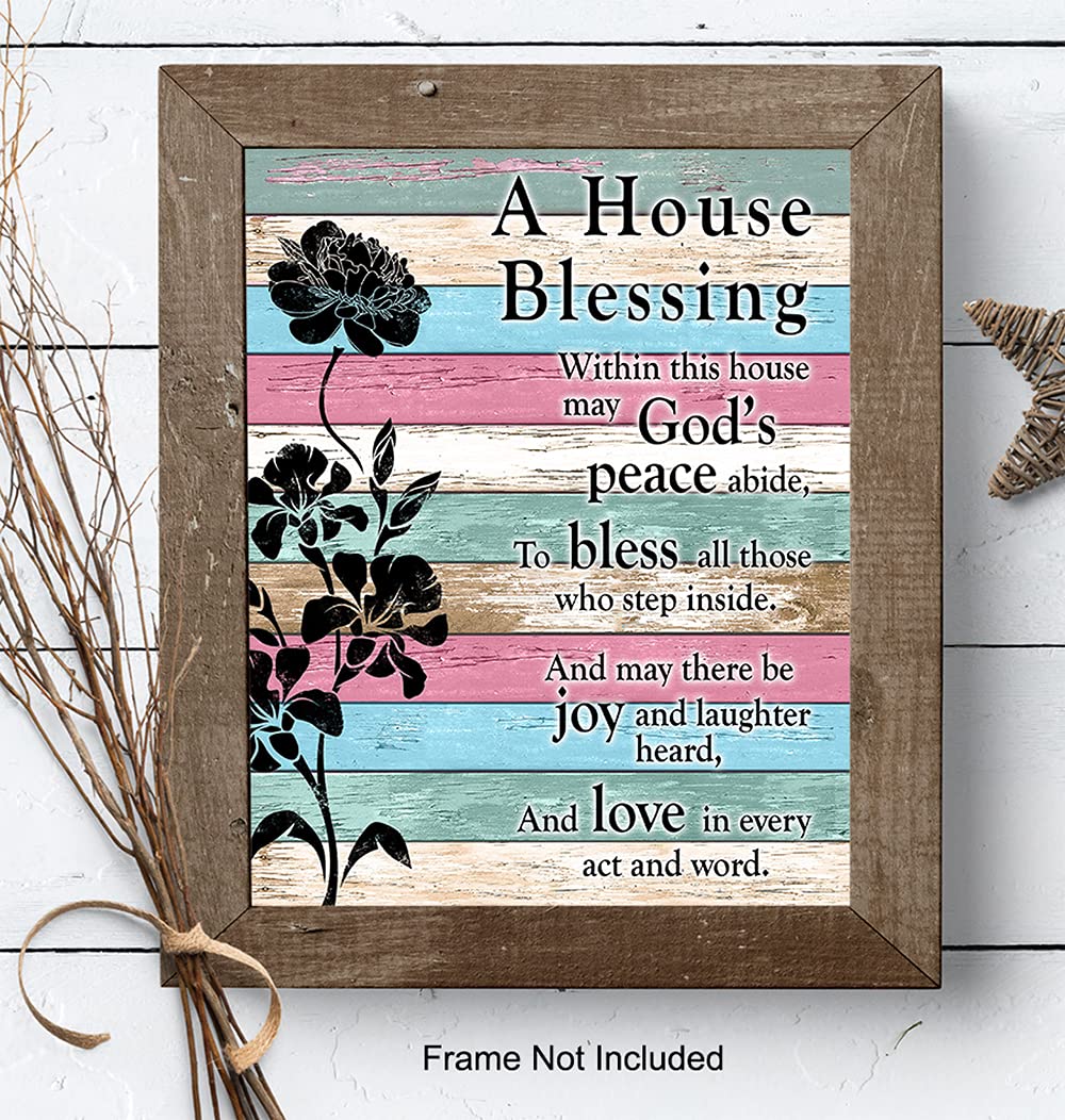 Christian Wall Decor - House Blessing Religious Gifts for Women, Pastor, Minister - Inspirational Bible Verse Art - Pink Teal Blue Unframed Picture - Perfect for Housewarming, Church Decor & Spiritual Home Blessing