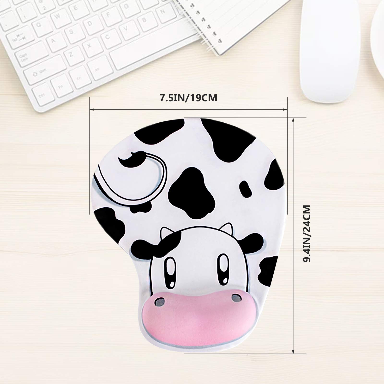 Ergonomic Mouse Pad with Wrist Support - Non-Slip Rubber Base & Elastic Gel Wrist Rest for Gaming, Office, Home Working & Studying - Comfortable Computer Mouse Mat (Cow Style Design) - Perfect for Long Hours of PC Use, Typing, and Online Gaming Sessions
