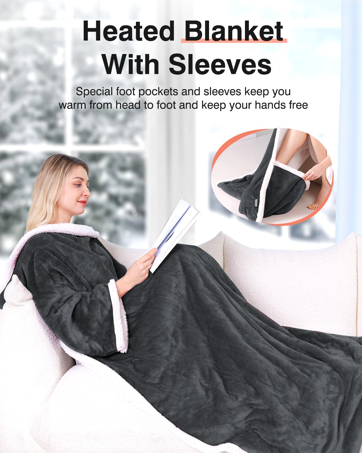 Wearable Heated Blanket with Sleeves - Electric Heating Wrap for Women & Men - Perfect for Cold Weather, Office, Travel & Home Use