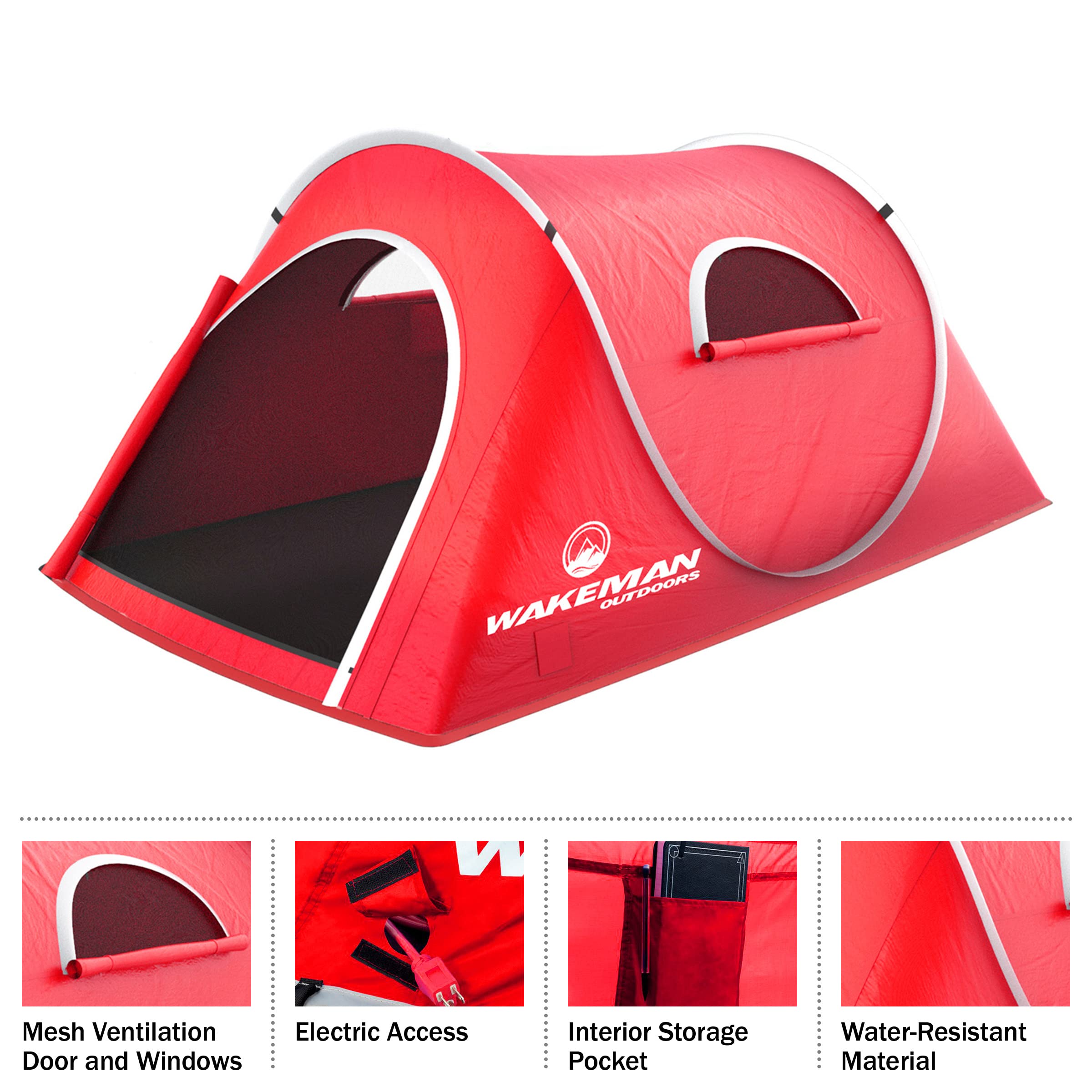 Wakeman 2-Person Pop-Up Tent with Carry Bag & Camping Lantern Fan - Lightweight Waterproof Camping Gear for Hiking, Backpacking, and Outdoor Adventures