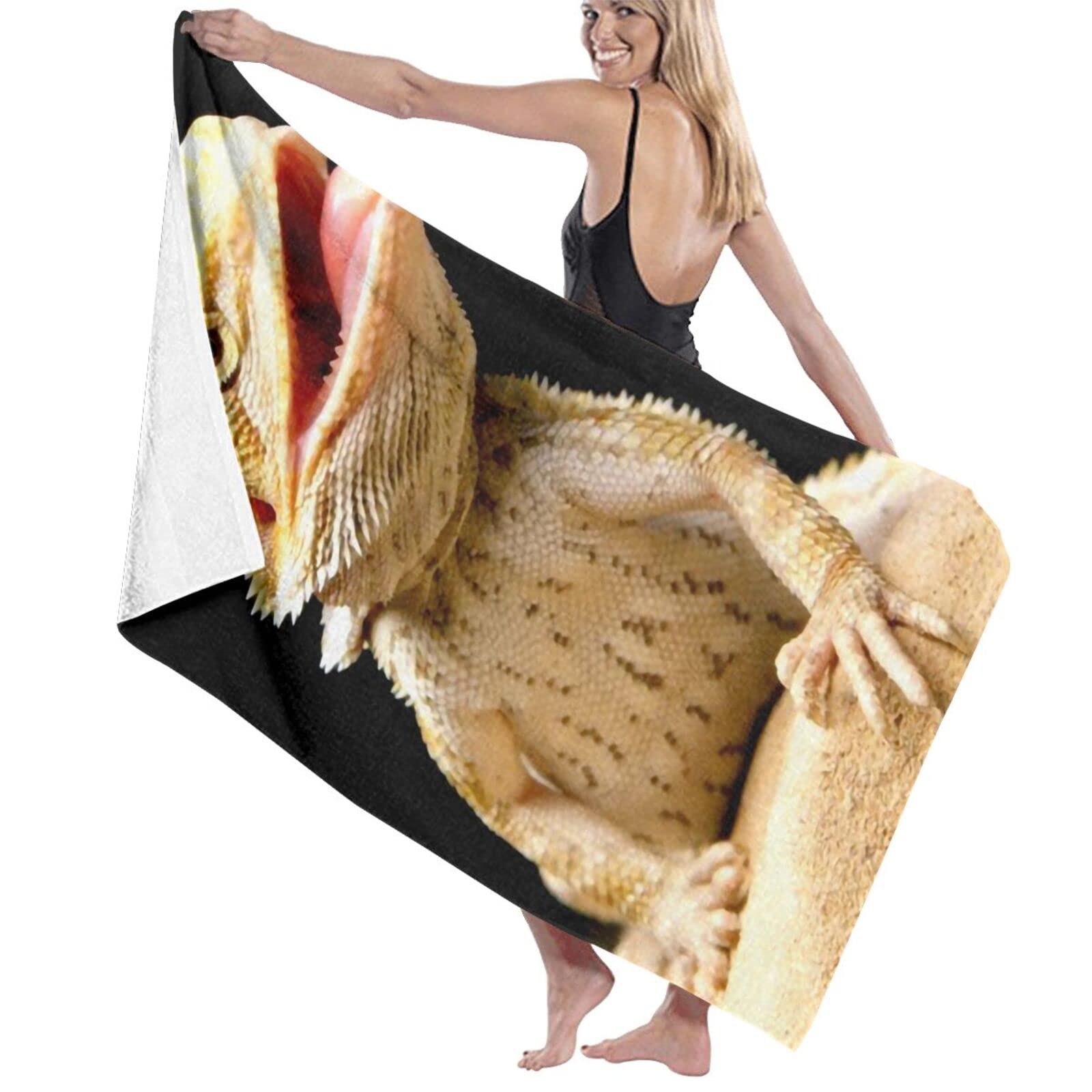 Bearded Dragons Beach Towel - Soft Microfiber Absorbent Bath Towel for Adults & Kids - Lightweight Quick-Dry Unisex Towel Blanket for Pool, Beach, Yoga, Gym and Travel