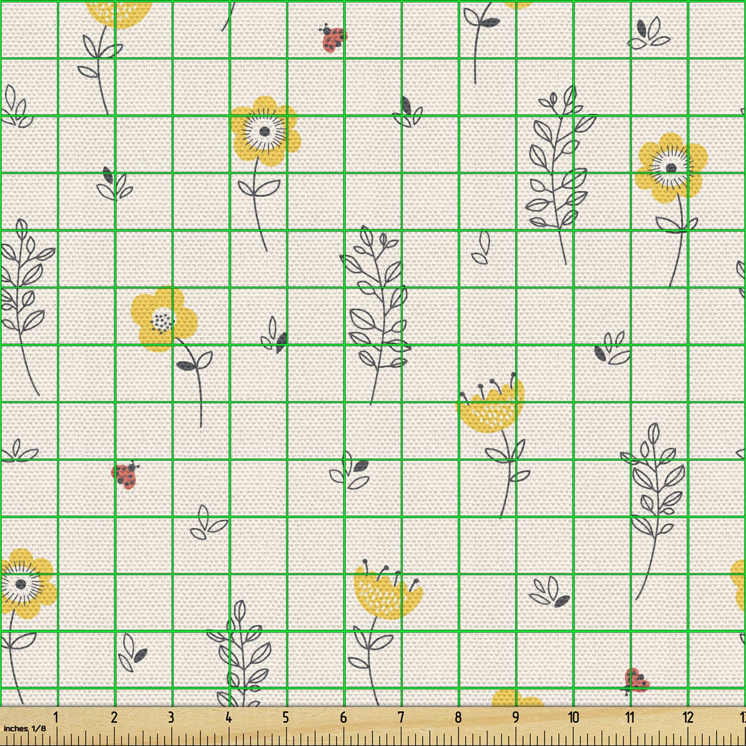 Ambesonne Ladybug Fabric by The Yard - Spring Flowers & Ladybirds for Upholstery & Home Decor