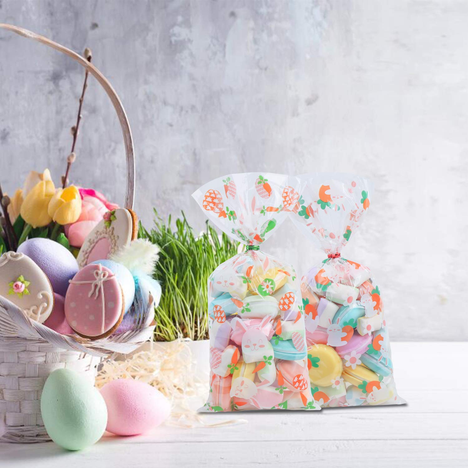 STEFORD 120PCS Clear Easter Cellophane Bags for Candy, Cookies & Treats - Perfect for Easter Party Favors, Gift Wrapping & Holiday Decorations