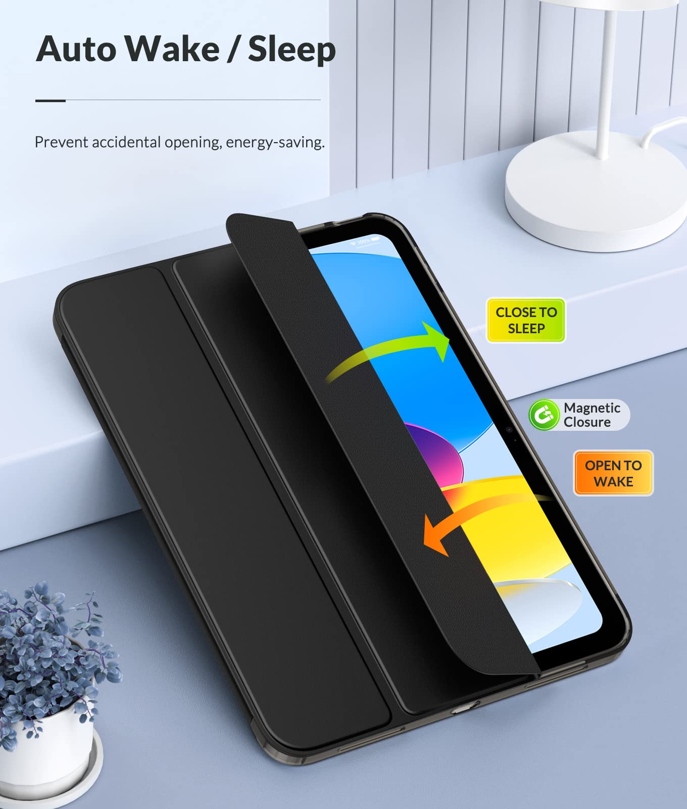 MoKo iPad 11th Gen (2025) & 10th Gen (2022) Case - 11/10.9 Inch Slim Protective Cover with Translucent Frosted TPU Back, Auto Wake/Sleep, Touch ID Support - Perfect for Work, School & Travel - Black