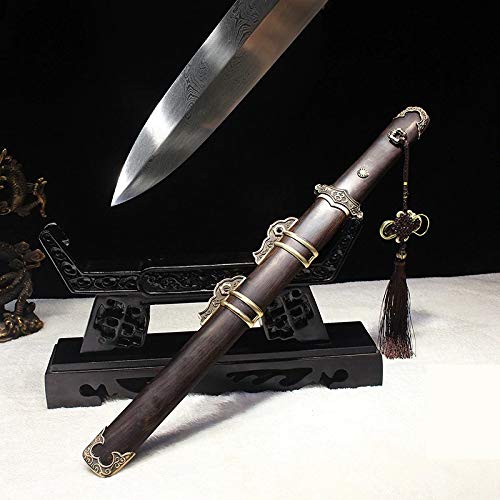 ZenBladesClub Hand Forged Chinese Tang Sword - Traditional Folded Steel Blade with Ebony Wood Scabbard - Sharp Dagger for Paper Cutting, Martial Arts & Collection Display
