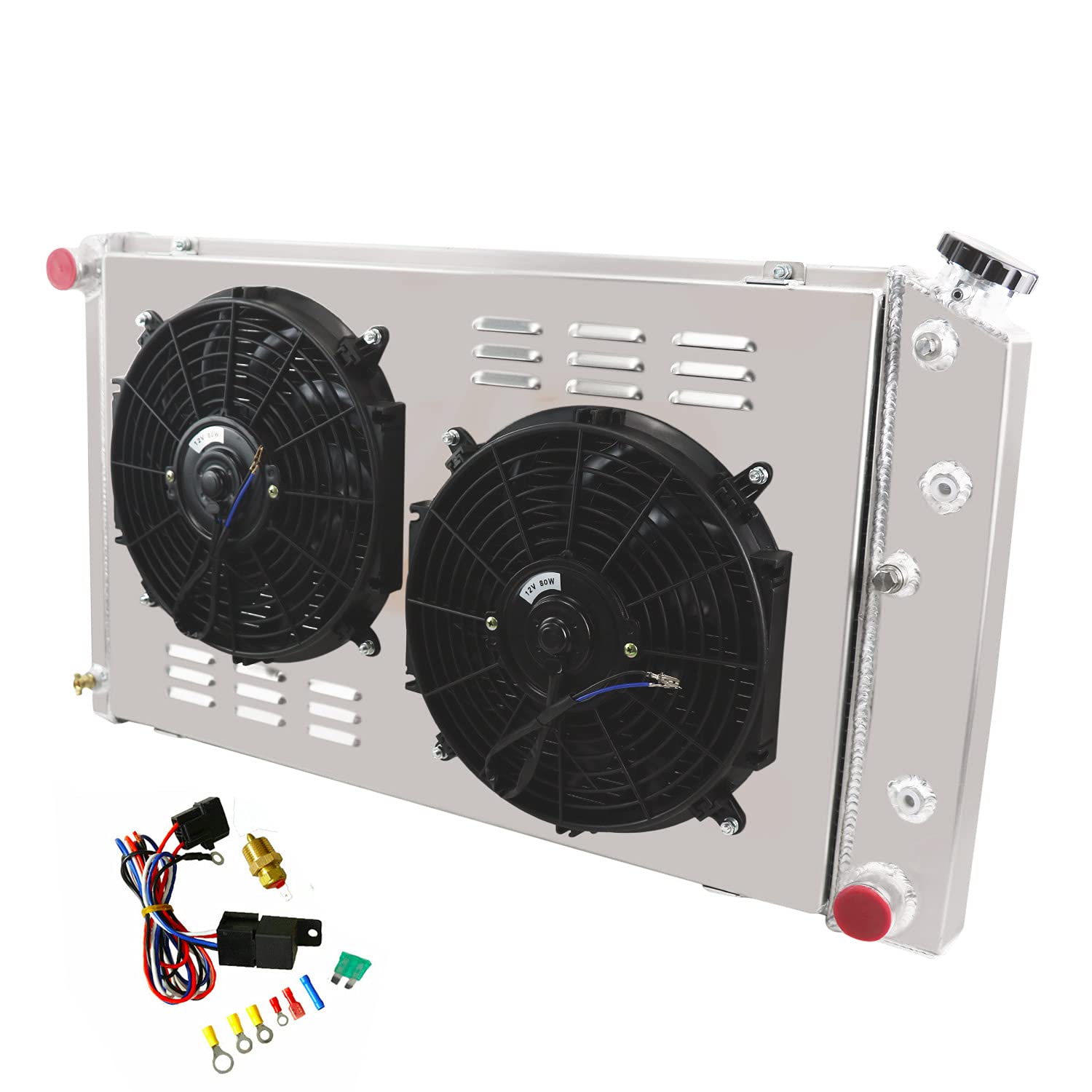 ECMRAD 3-Row Aluminum Radiator & Shroud Fan Combo for 1968-1972 Chevy Pontiac GTO Chevelle El Camino - High Performance Cooling Upgrade for Classic Muscle Cars & Hot Rods