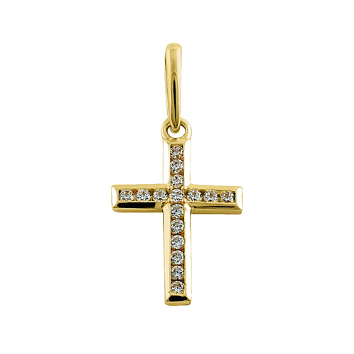 14K Solid Yellow Gold CZ Cross Pendant Necklace for Women - Elegant Religious Jewelry Gift for Baptism, Confirmation & Everyday Wear