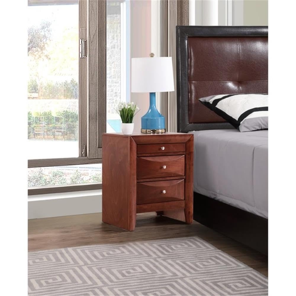 Glory Furniture Marilla 3-Drawer Cherry Wood Nightstand - Bedside Table for Bedroom, Living Room & Guest Room Storage