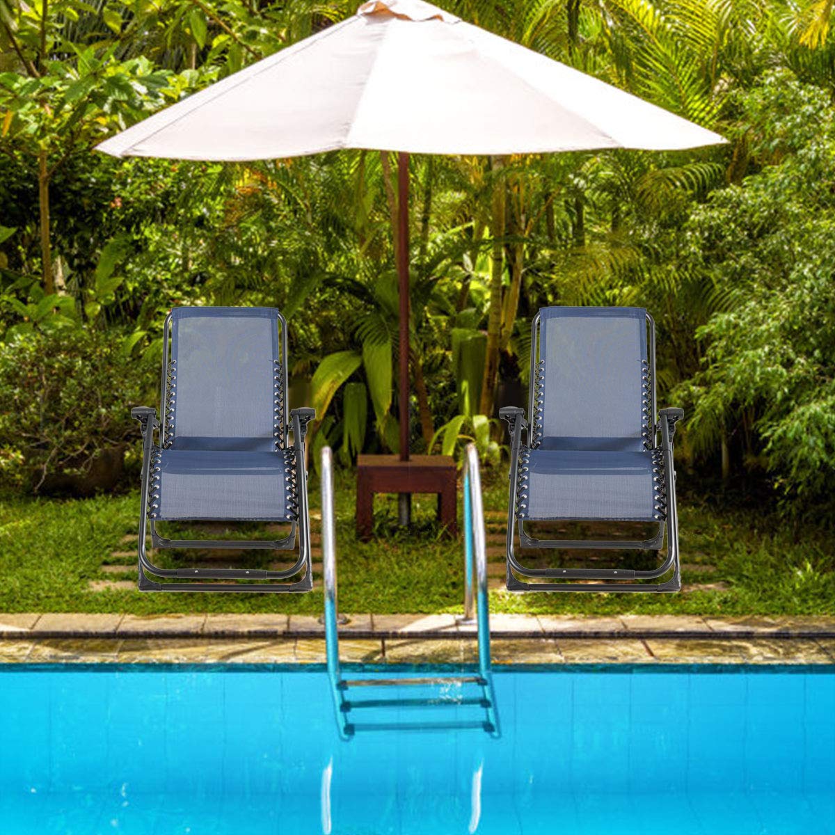 SAFSTAR Zero Gravity Chair Set of 2 - Heavy Duty 500lbs Capacity Reclining Lounge Chairs with Cup Holder & Detachable Pillow, Adjustable Folding Outdoor Patio Chairs for Backyard, Beach, Camping, Poolside Relaxation (Navy Blue)