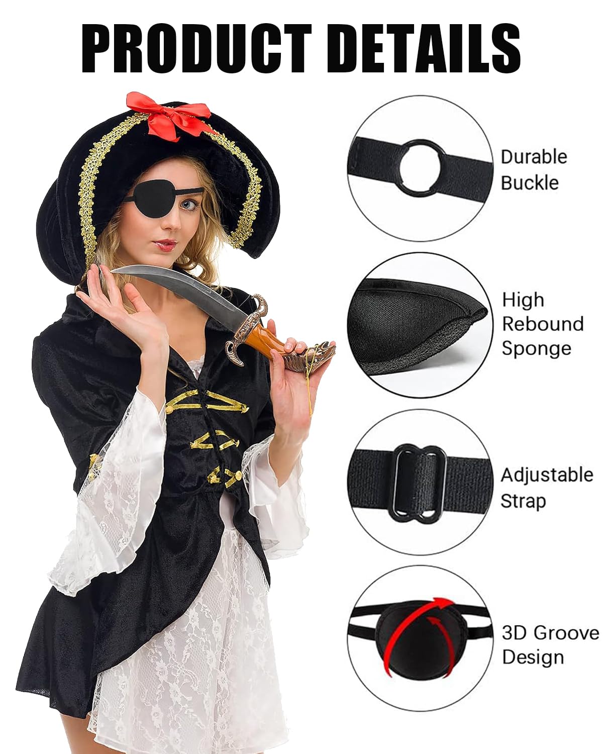 2 PCS Reusable Eye Patches for Lazy Eye Treatment, Kids & Adults - Black & Green Pirate Eye Cover for Halloween, Christmas Costumes & Amblyopia Therapy - Perfect for Dress Up Parties, Medical Use & Cosplay
