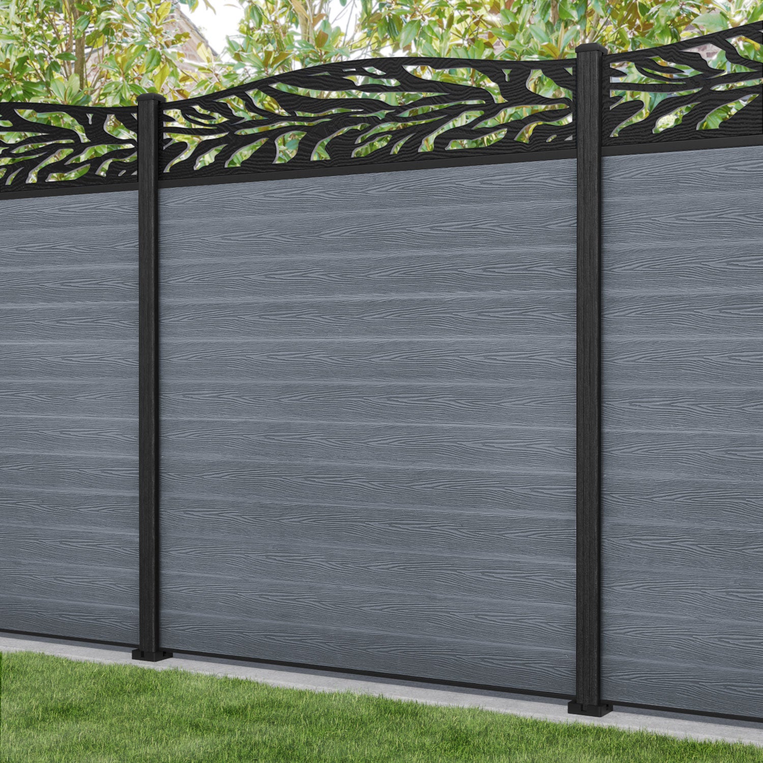 Classic Malawi Curved Top Composite Fence Panel in Anthracite - Durable Privacy Fencing for Backyard, Garden, and Pool Areas