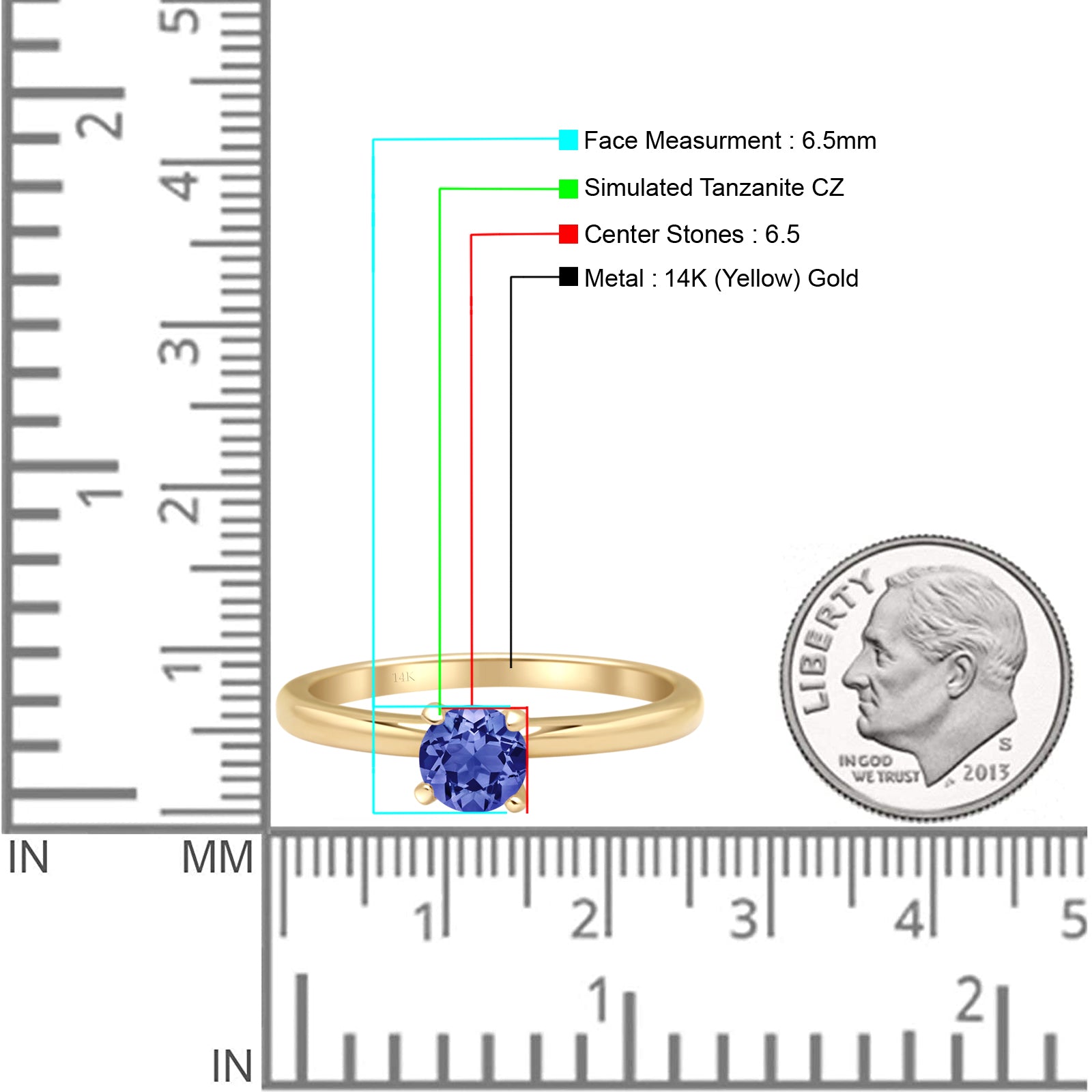 14K Yellow Gold Minimalist Round Tanzanite CZ Solitaire Ring for Women - Elegant & Dainty Engagement, Wedding, Anniversary Jewelry Gift for Her