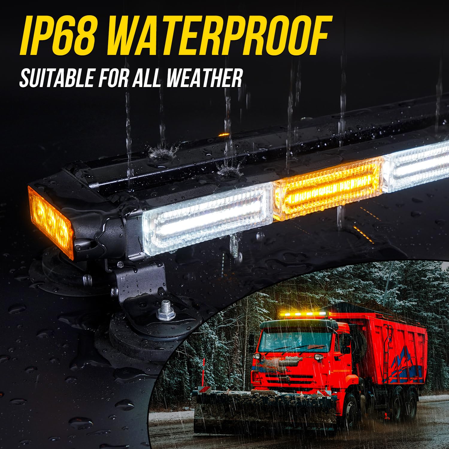 34 Inch 166 LED Emergency Strobe Light Bar - Amber/White Flashing Warning Light with Magnetic Base for Trucks, Snow Plows & Work Vehicles | Construction, Tow, Pickup Safety & Traffic Control | Durable Rooftop Hazard Light for Roadside Emergencies & Night Visibility