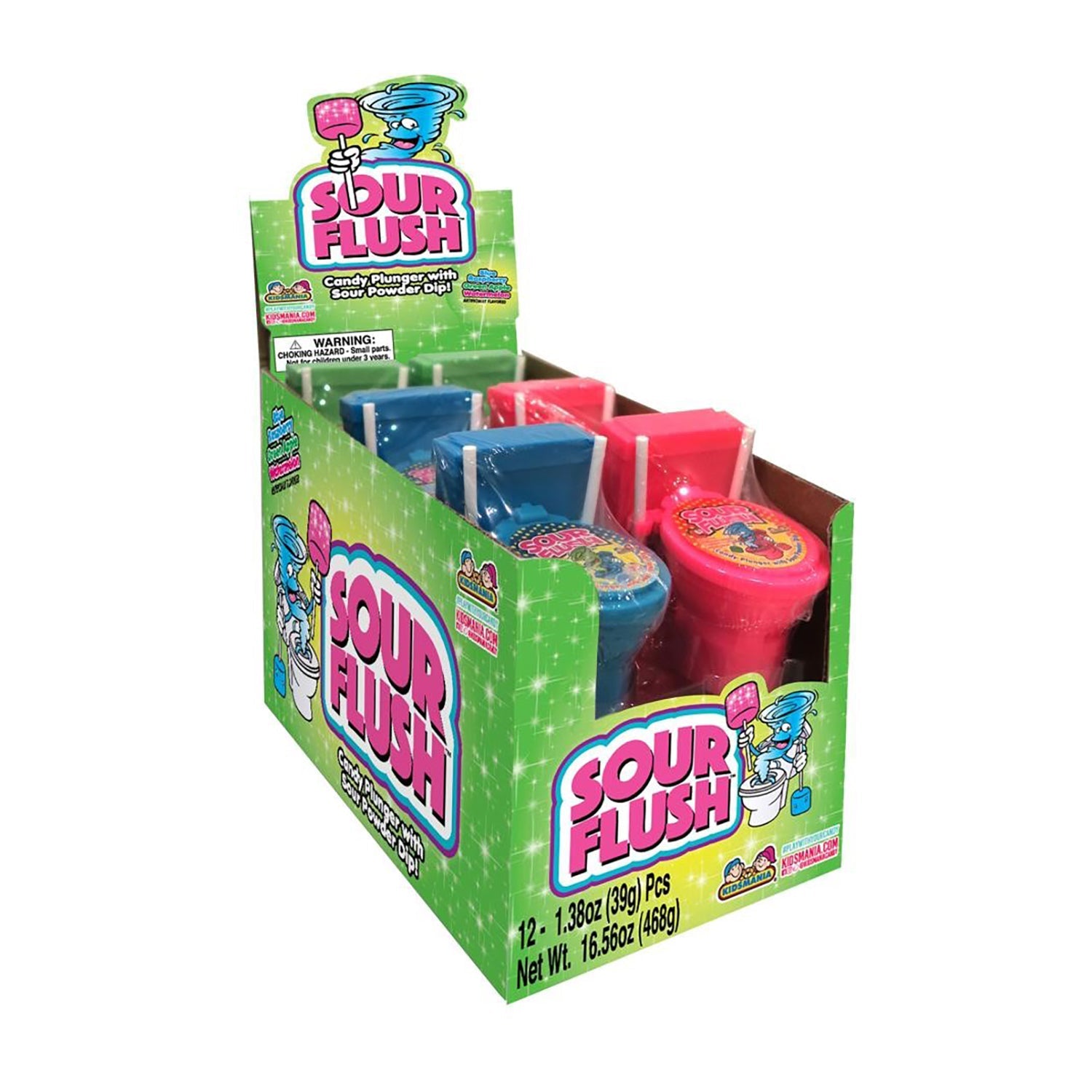 Kidsmania Sour Flush Candy - 12 Count Pack of Tart & Tangy Treats for Kids Birthday Parties, Halloween Goodie Bags & School Snacks