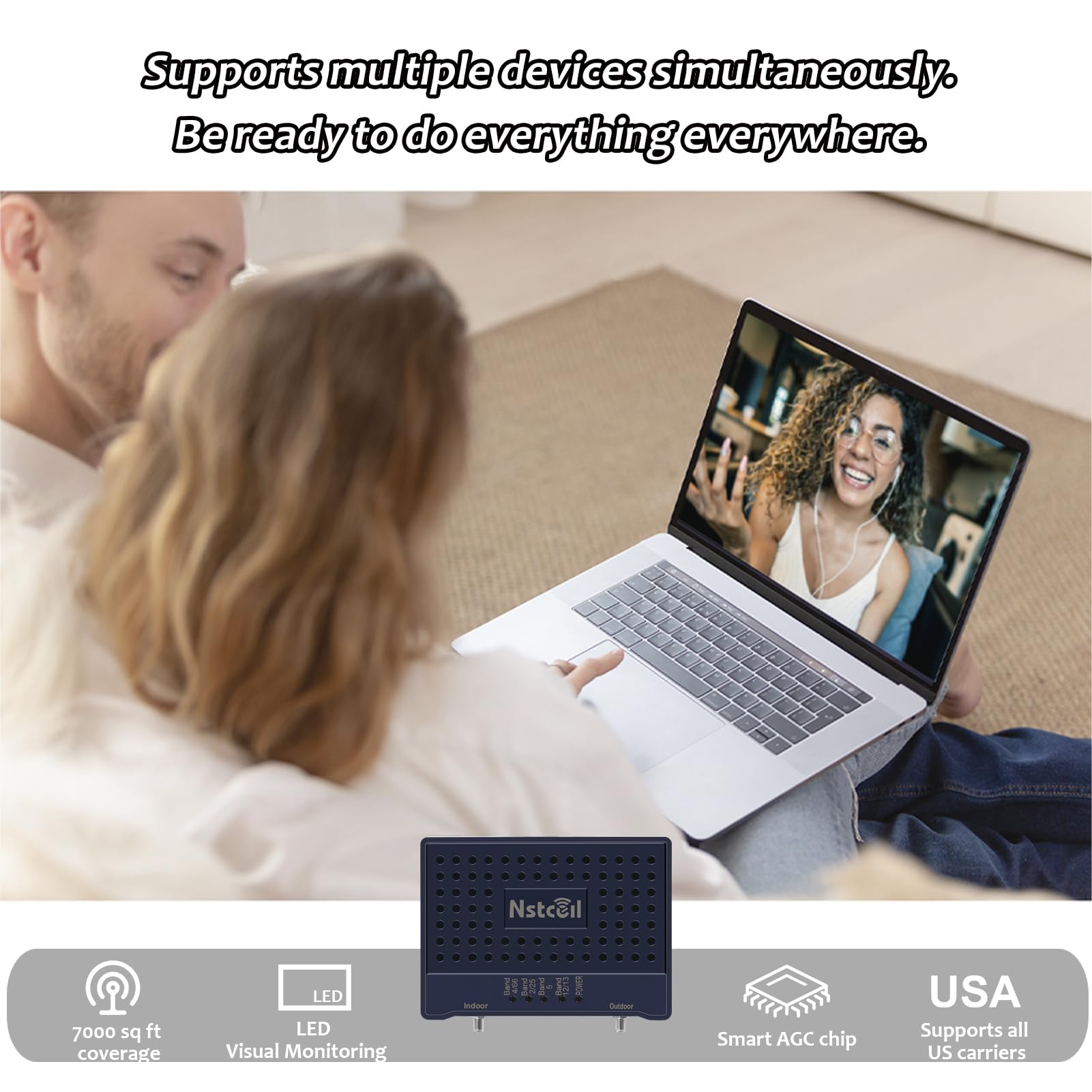 5G 4G LTE Cell Phone Signal Booster for Home & Office - Covers Up to 7000 Sq.Ft, FCC Approved for All US Carriers | Perfect for Rural Areas & Multi-Room Coverage with 2 Indoor Panel Antennas | Ideal for Remote Work, Streaming & HD Calling