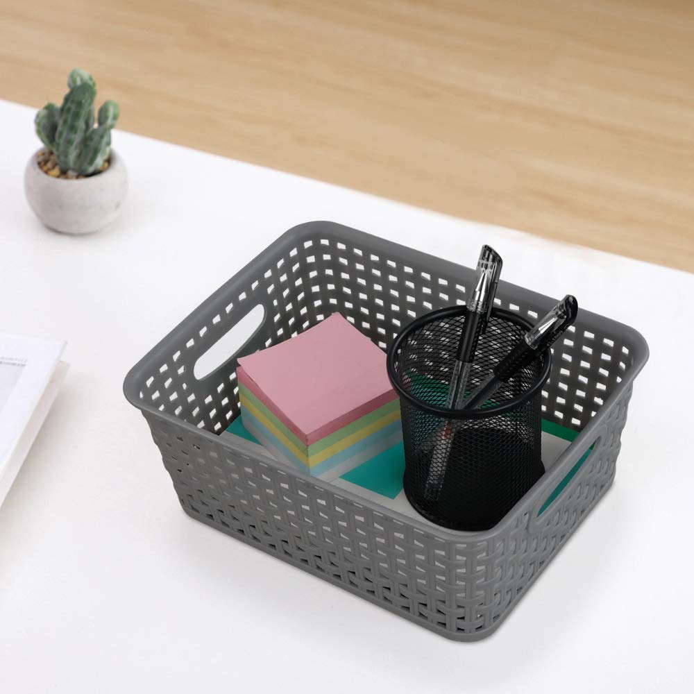 Pekky Grey Plastic Storage Baskets - 6 Pack Classroom Organization Bins for School Supplies, Toys, Books & Home Organization | Perfect for Teachers, Kids Rooms & Office Storage