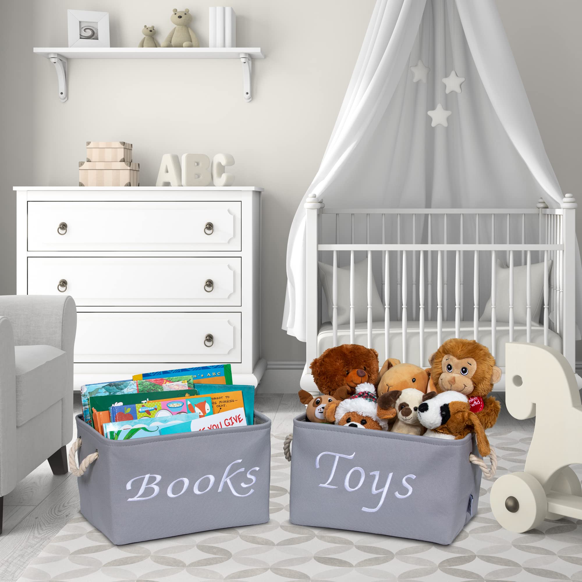 Embroidered Tote Bin - Large Storage Basket for Nursery, Bedroom & Closet Organization - Multi-Purpose Book Bin for Classroom & Home Use - Perfect for Toys, Books & Clothes Storage