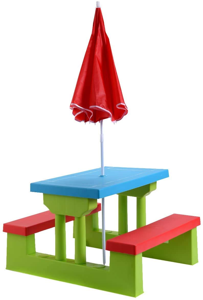 HappyGrill Kids Outdoor Table and Chairs Set with Umbrella - Durable Patio Furniture for Garden, Yard, Balcony, Picnic, and Backyard Playtime