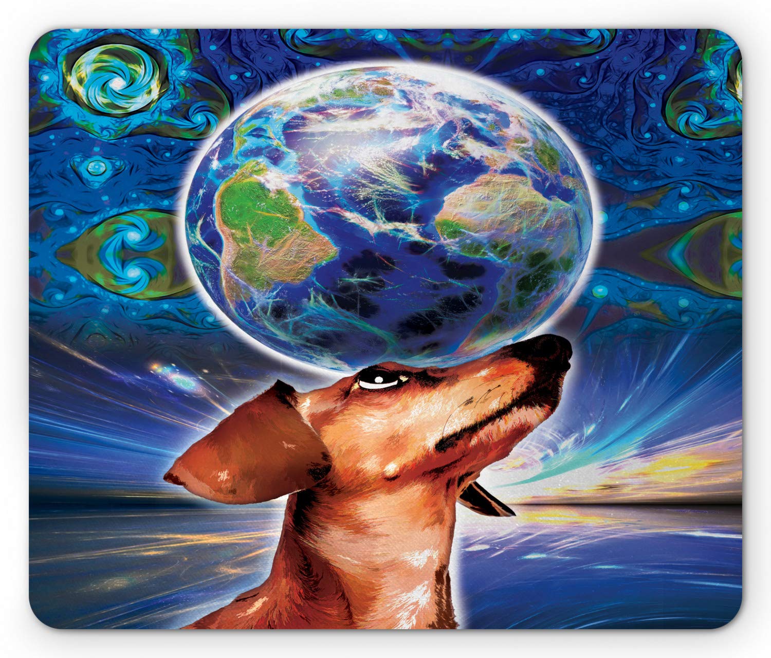 Ambesonne Animal Mouse Pad - Non-Slip Rubber Mousepad with Dog Holding Earth Design, Paisley Pattern, Standard Size for Office & Gaming (Multicolor) | Perfect for Computer Workstations & Home Desks