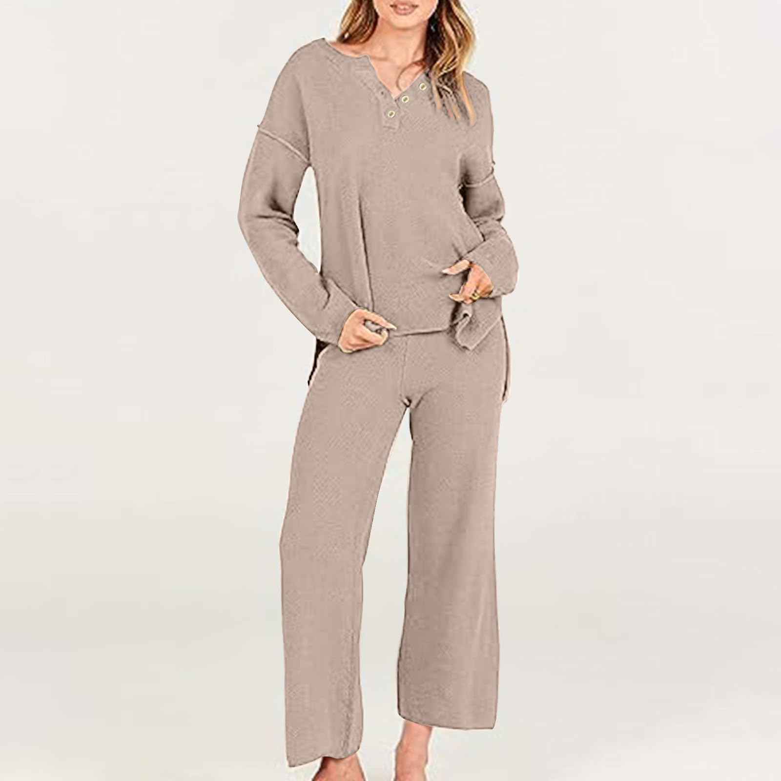 lcepcy Women's 2-Piece Trendy Outfit Set - Oversized Slouchy Matching Lounge Wear, Cozy Knit Sweater & Pants Set for Home, Travel & Casual Wear
