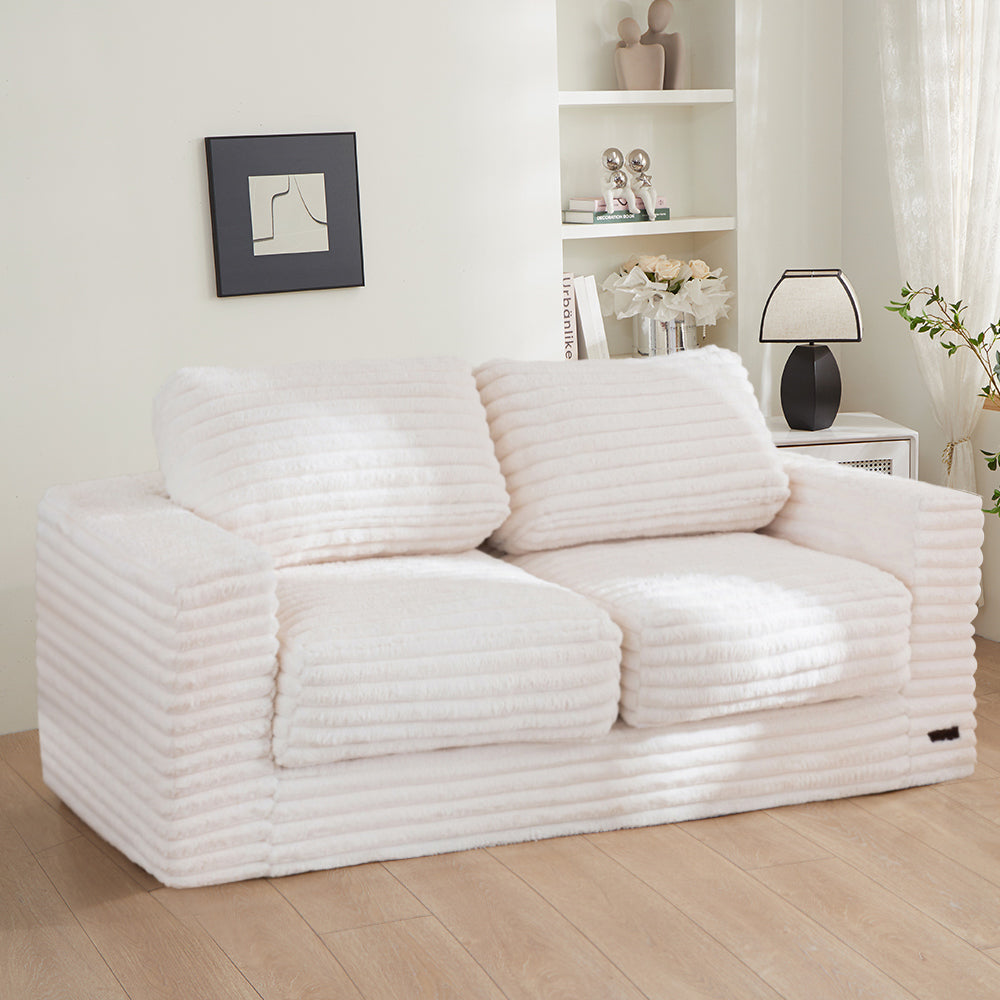 MAXYOYO Striped Faux Fur Bean Bag Chair - 2-Seater Floor Sofa with Pillows & Armrests | Cozy Living Room Seating for Teens & Adults | Perfect for Gaming, Movie Nights & Relaxation