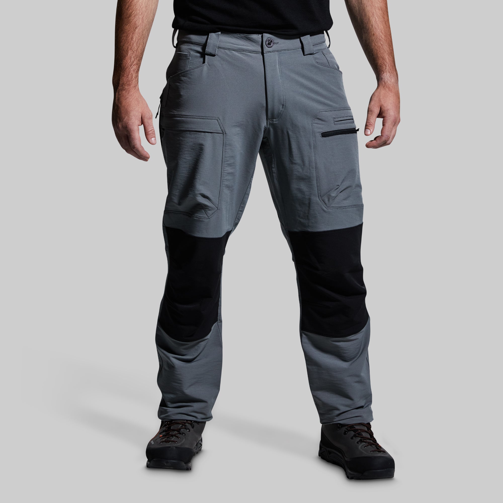 Men's Frontier Cargo Pants - Wolf Grey with Black Knee Panels | Tactical Outdoor Hiking Work Pants for Camping & Adventure Activities