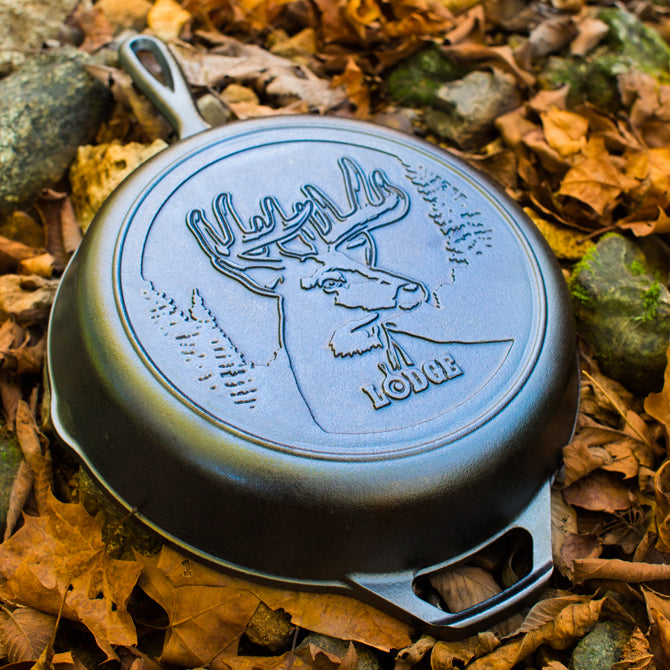 Lodge 10.25 Inch Cast Iron Skillet with Deer Design - Pre-Seasoned Cookware for Stovetop, Oven & Camping - Perfect for Frying, Baking & Outdoor Cooking (Free Shipping)