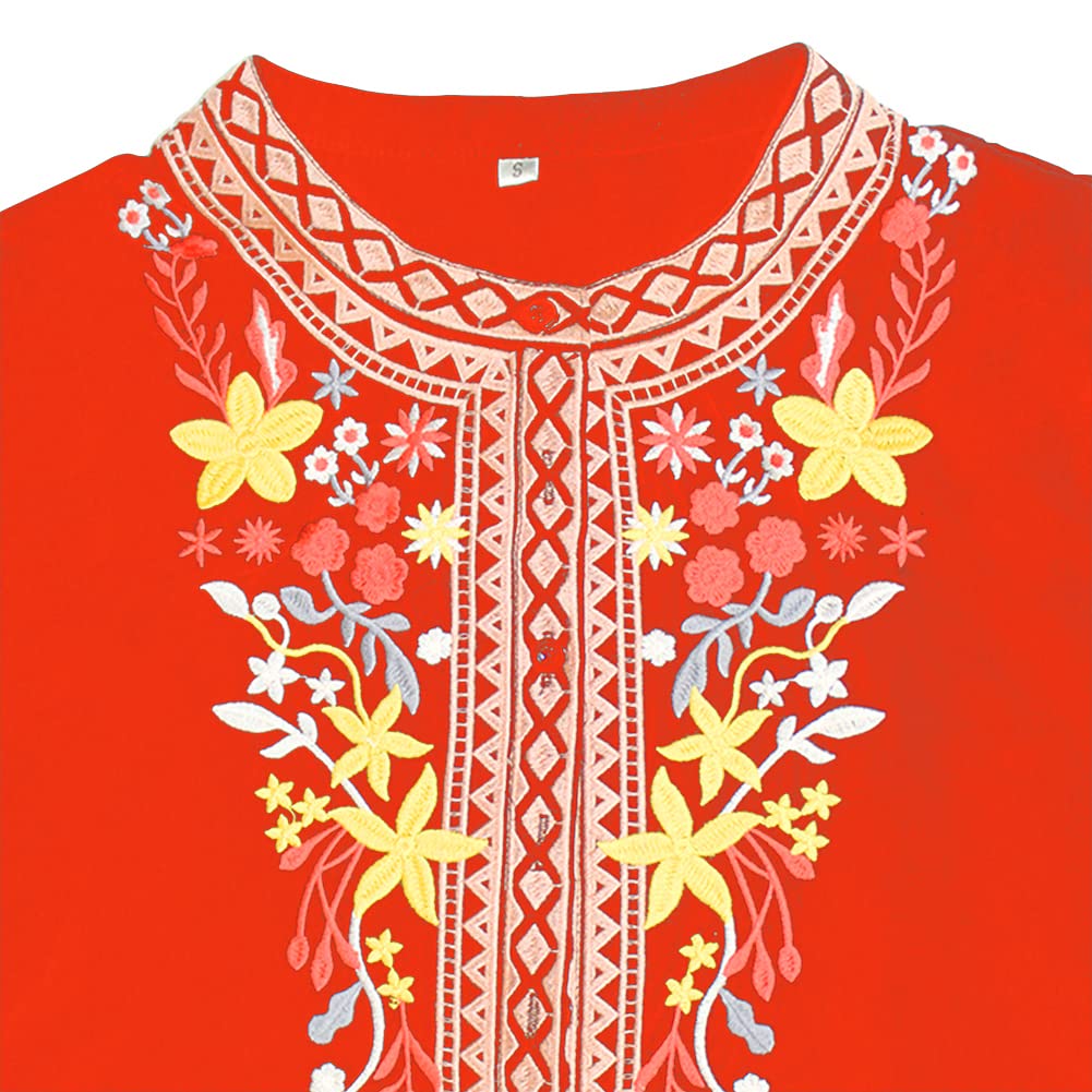 AK Women's Mexican Boho Embroidered Long Sleeve Peasant Blouse - Loose Casual Tunic Top for Fall & Winter | Perfect for Festivals, Vacations & Boho-Chic Outfits