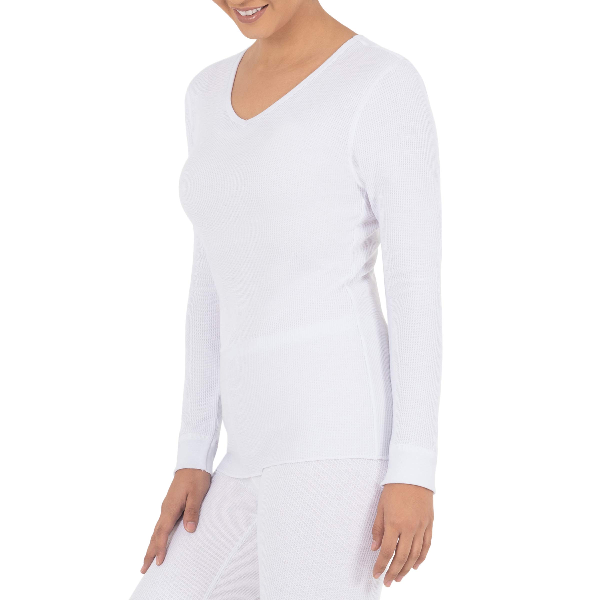 Fruit of the Loom Women's Micro Waffle Thermal V-Neck Long Sleeve Shirt - Soft Warm Winter Base Layer for Layering, Outdoor Activities & Casual Wear