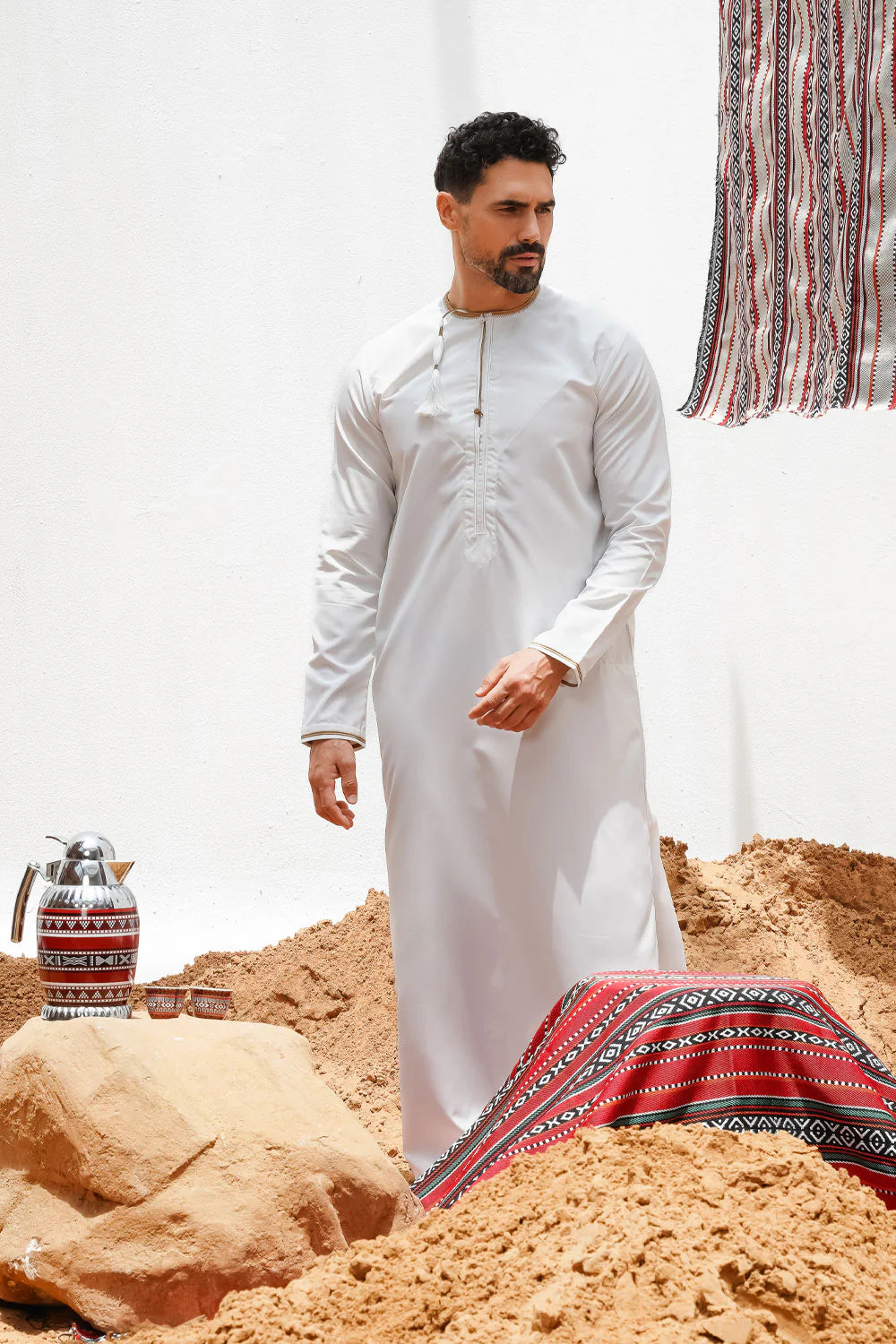 Premium Faris Omani Cream & Gold Embroidered Thobe/Jubbah - Traditional Islamic Robe for Men, Eid, Weddings & Special Occasions