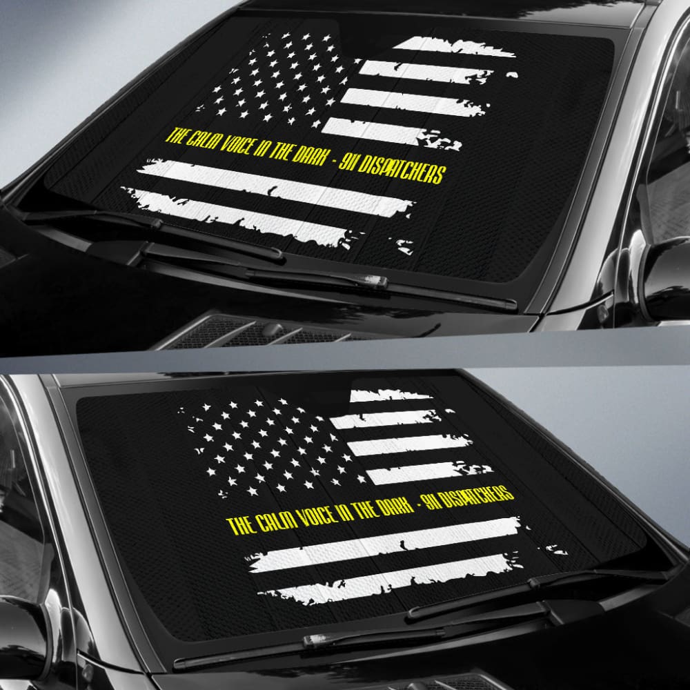 911 Dispatchers The Calm Voice In The Dark - Thin Yellow Line Car Sun Shade for Windshield (213003) | UV Protection for Police, EMS & First Responder Vehicles