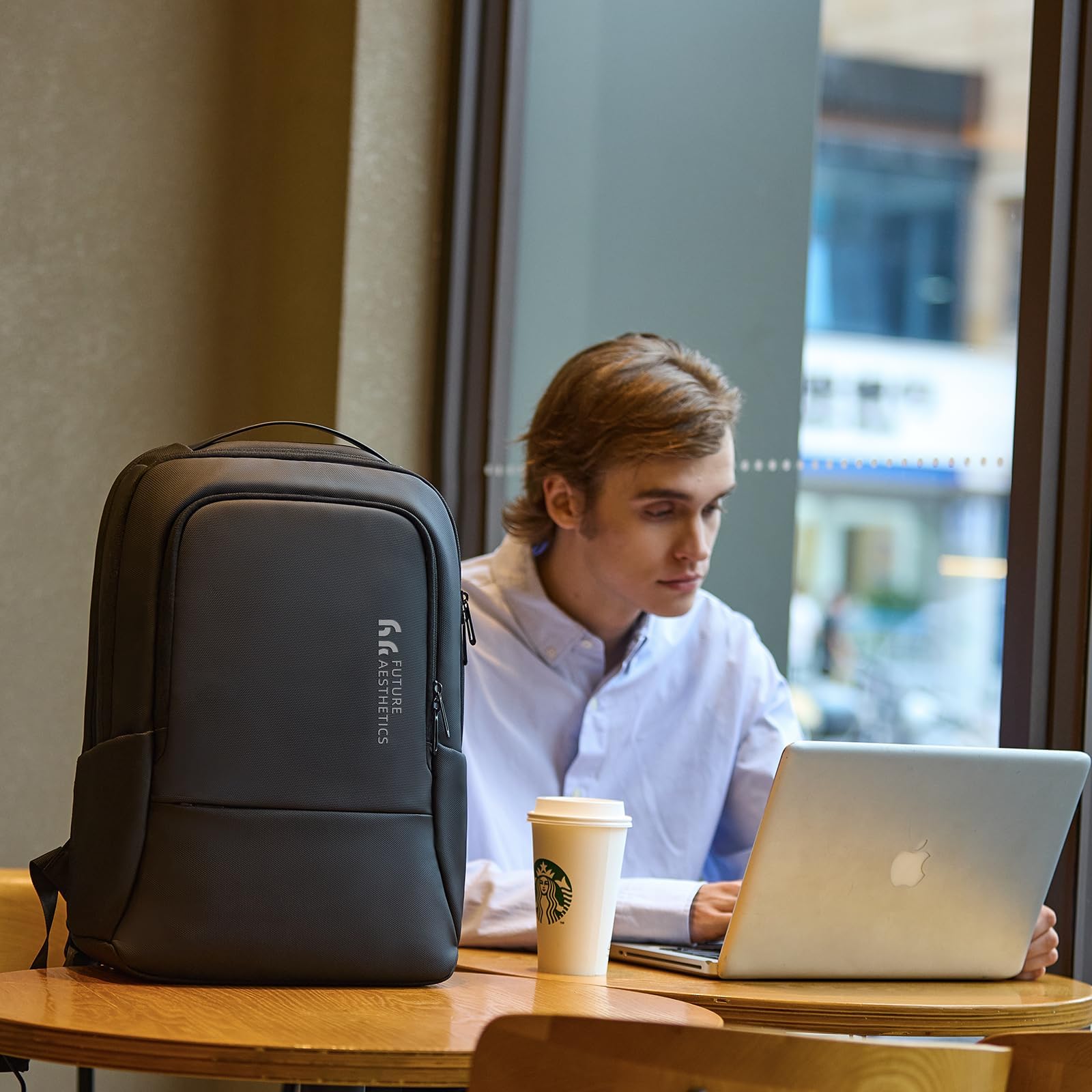 HK Men's Business Backpack with USB Charger Port - Anti-Theft Water-Resistant 15.6 Inch Laptop Backpack - Lightweight Travel Backpack for Office, College & Commuting - Perfect for Business Trips & Daily Use (Black)