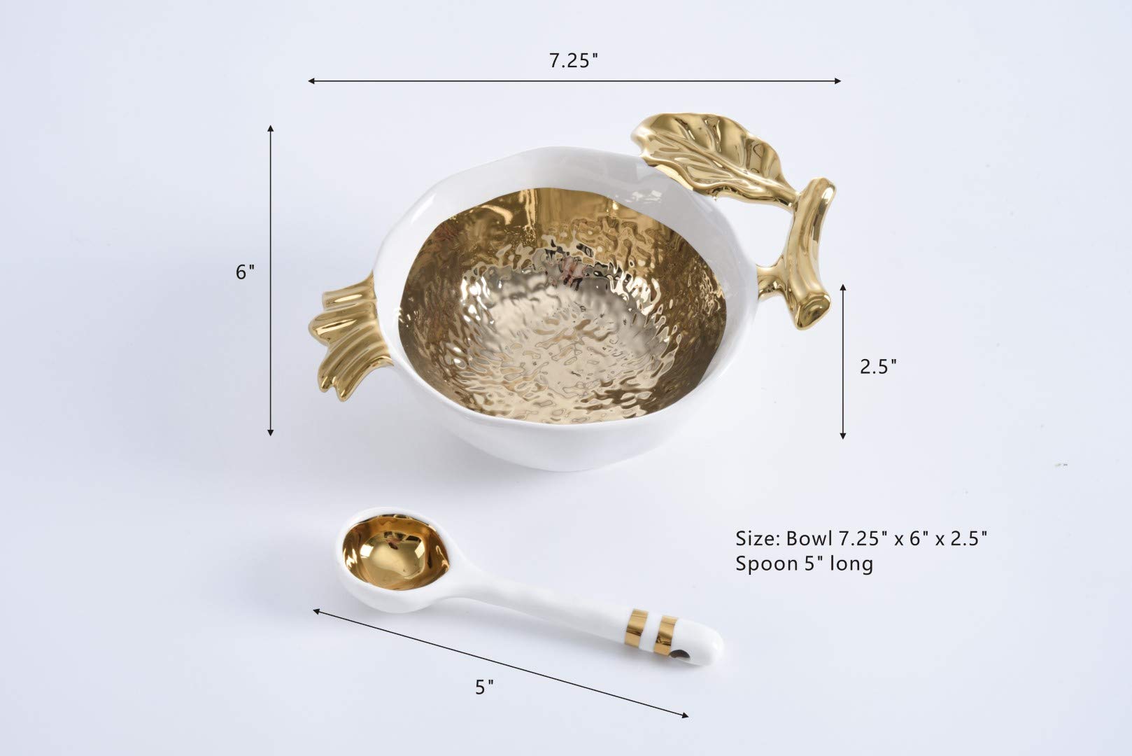 Pampa Bay Get Gifty Bowl and Spoon Set - 16oz Ceramic Soup Bowls with Spoons for Soup, Cereal, Snacks, Nuts, Ice Cream - Elegant Gold Pomegranate Design - Perfect for Dining, Gifts, and Home Decor