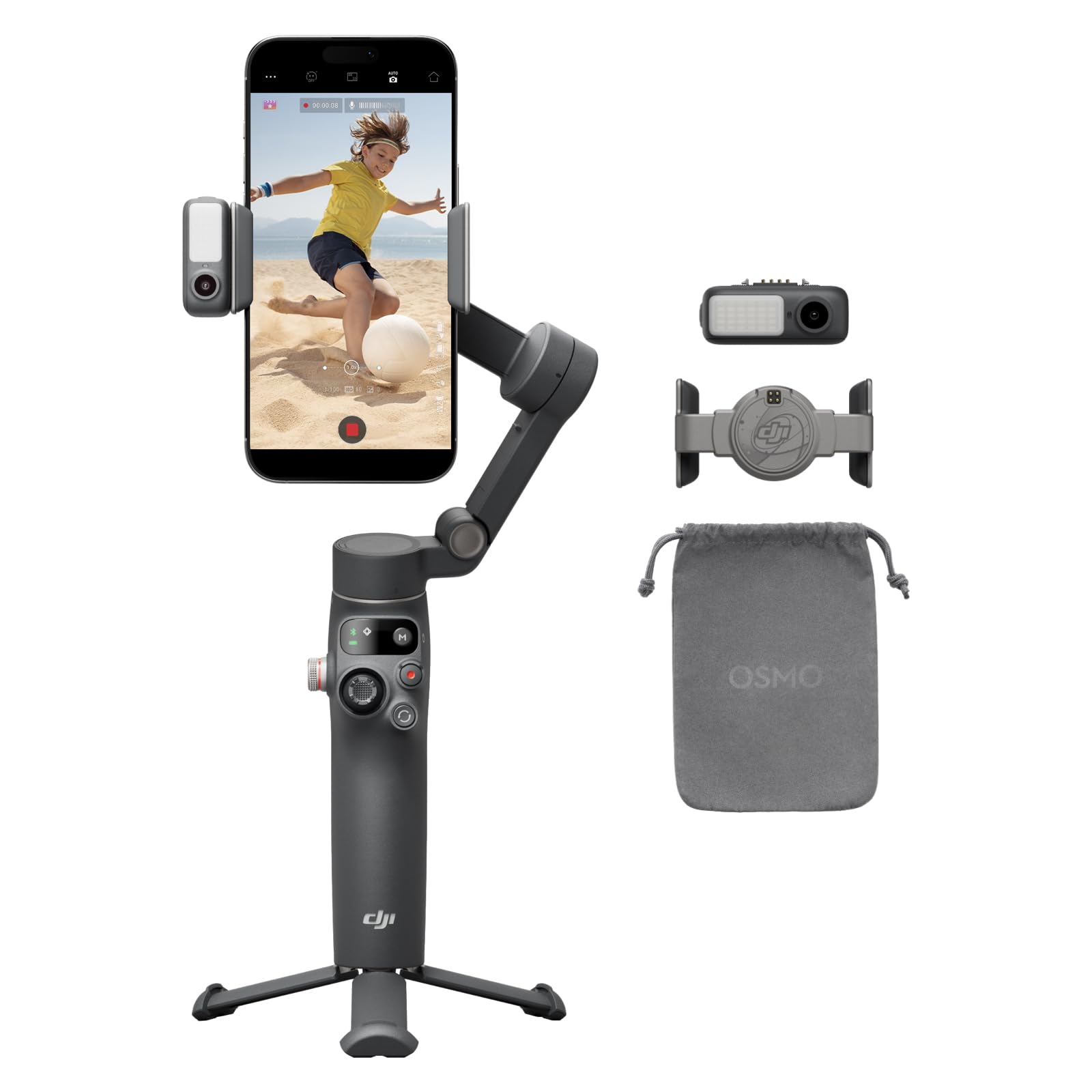 DJI Osmo Mobile 7P 3-Axis Smartphone Gimbal Stabilizer for iPhone & Android - Native Tracking, Built-in LED Light, Quick Launch, One-Tap Editing, Extendable Tripod & Selfie Stick - 10-Hour Battery with Phone Charging - Perfect for Vlogging, Live Streaming & Content Creation