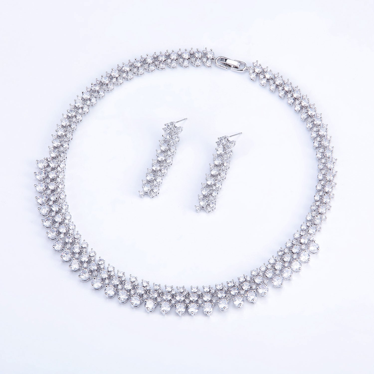 Stunning Cubic Zirconia Bridal Jewelry Set - Wedding Necklace & Earrings CN10286 | Perfect for Brides, Bridesmaids, and Formal Occasions