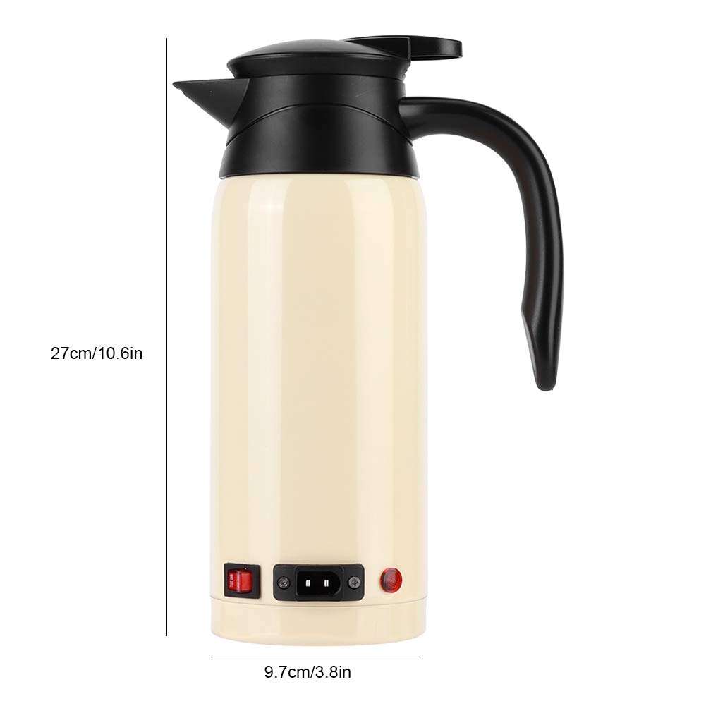 Electric Tea Kettle 800ml - Stainless Steel Car Travel Kettle with Auto Shut-Off - Portable Hot Water Kettle for Road Trips, Camping & Office (Cream)