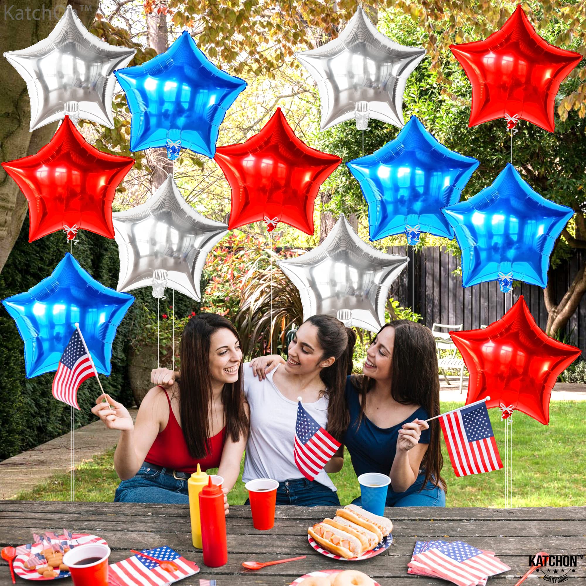 KatchOn Red White Blue Star Balloons - Pack of 12 | Patriotic 4th of July Balloons for Independence Day Decorations | USA Flag Themed Party Supplies for Backyard BBQs, Parades & Patriotic Celebrations