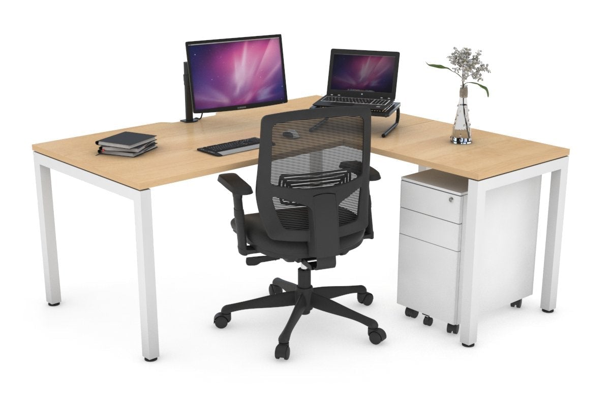L Shaped Corner Office Desk with Quadro Square Legs - 1400L x 1800W Dimensions, Cable Management Scallop - Perfect for Home Office, Gaming Setup & Small Workspace