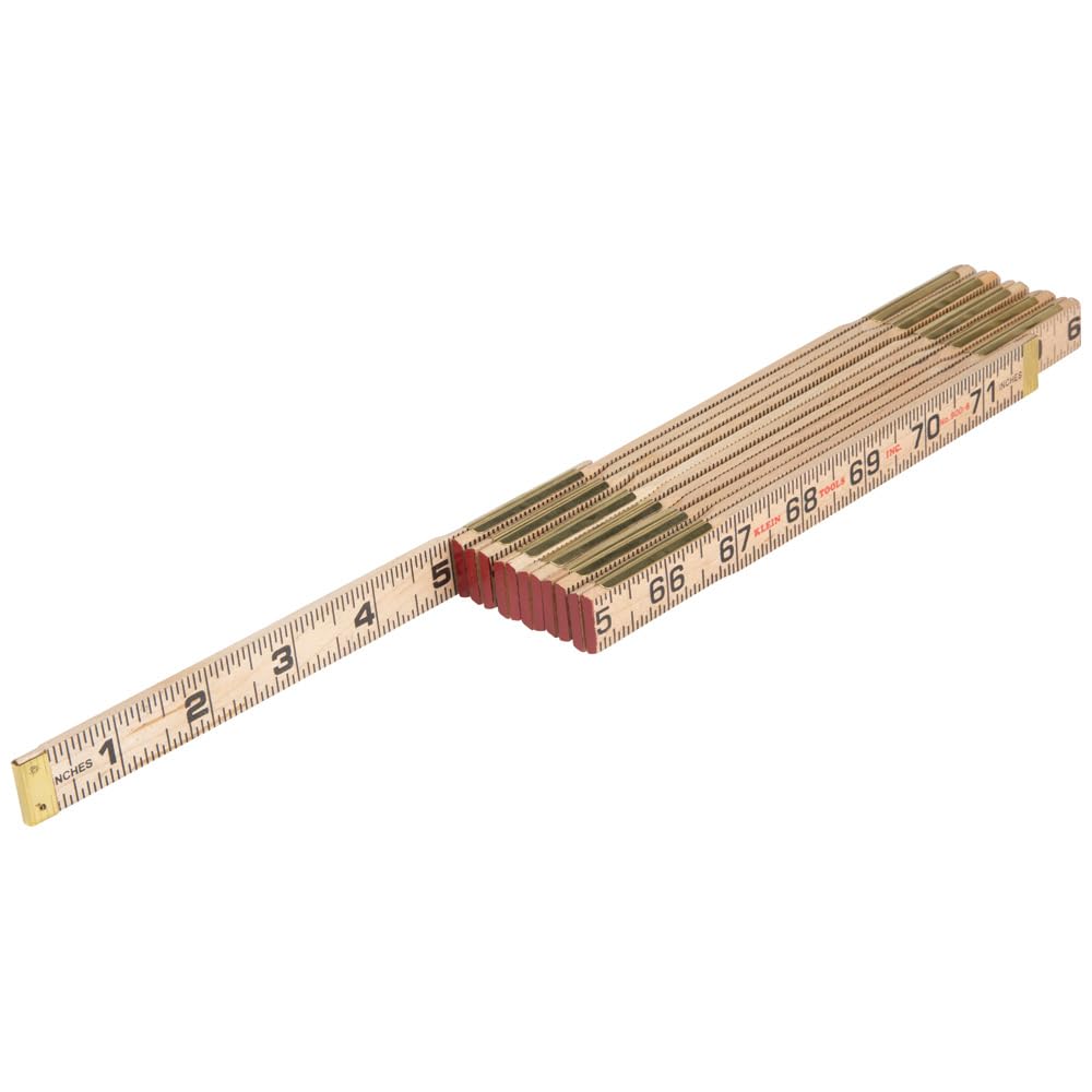 Klein Tools 900-6 Folding Wooden Ruler with Inside Reading - 6 Foot Foldable Carpenter's Measuring Tool for Woodworking, Construction & DIY Projects