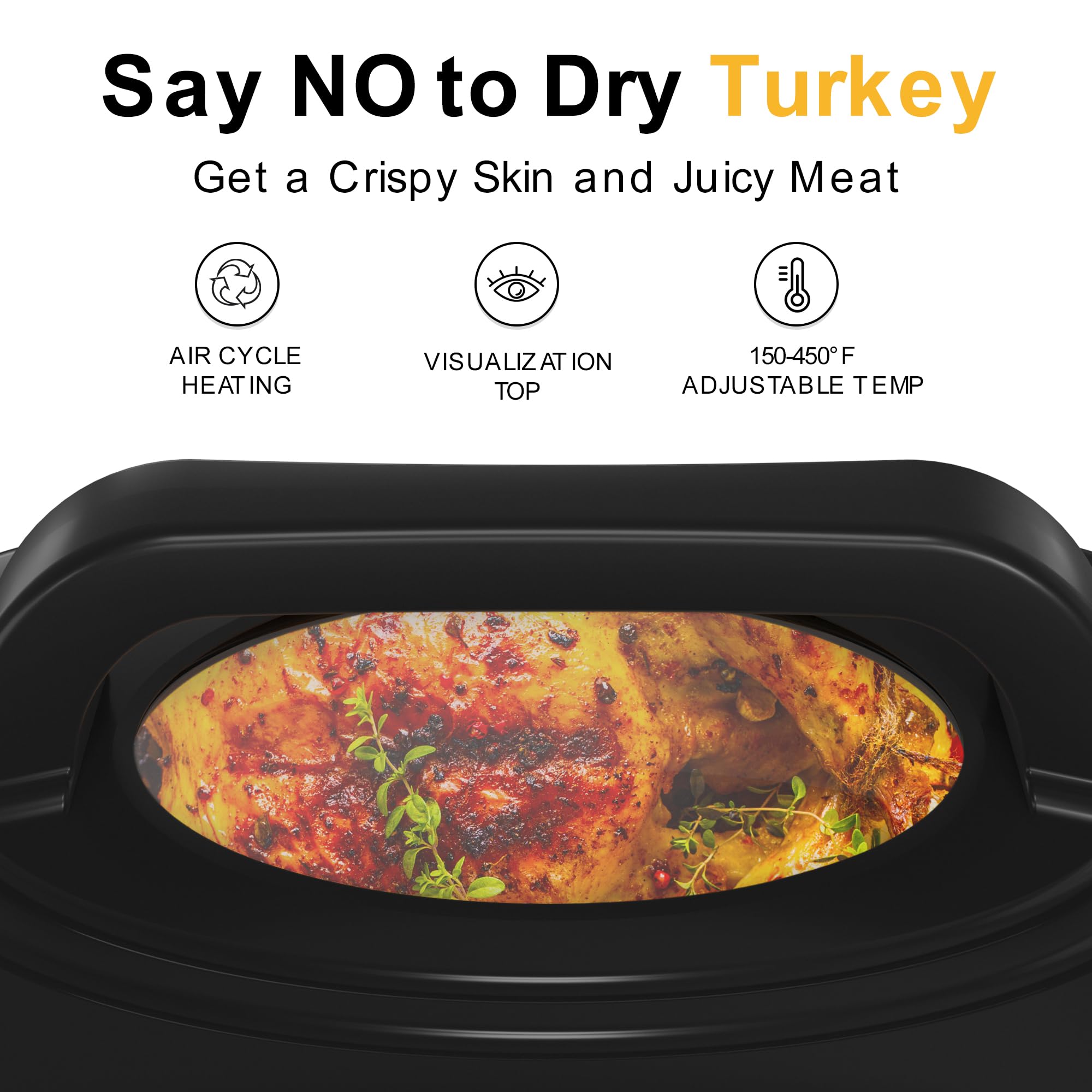 26 Quart Stainless Steel Electric Roaster Oven with Visible Self-Basting Lid, Adjustable Temperature & Defrost Warm Function, Removable Pan Rack for Large Turkey Roasting, Perfect for Holidays & Family Gatherings