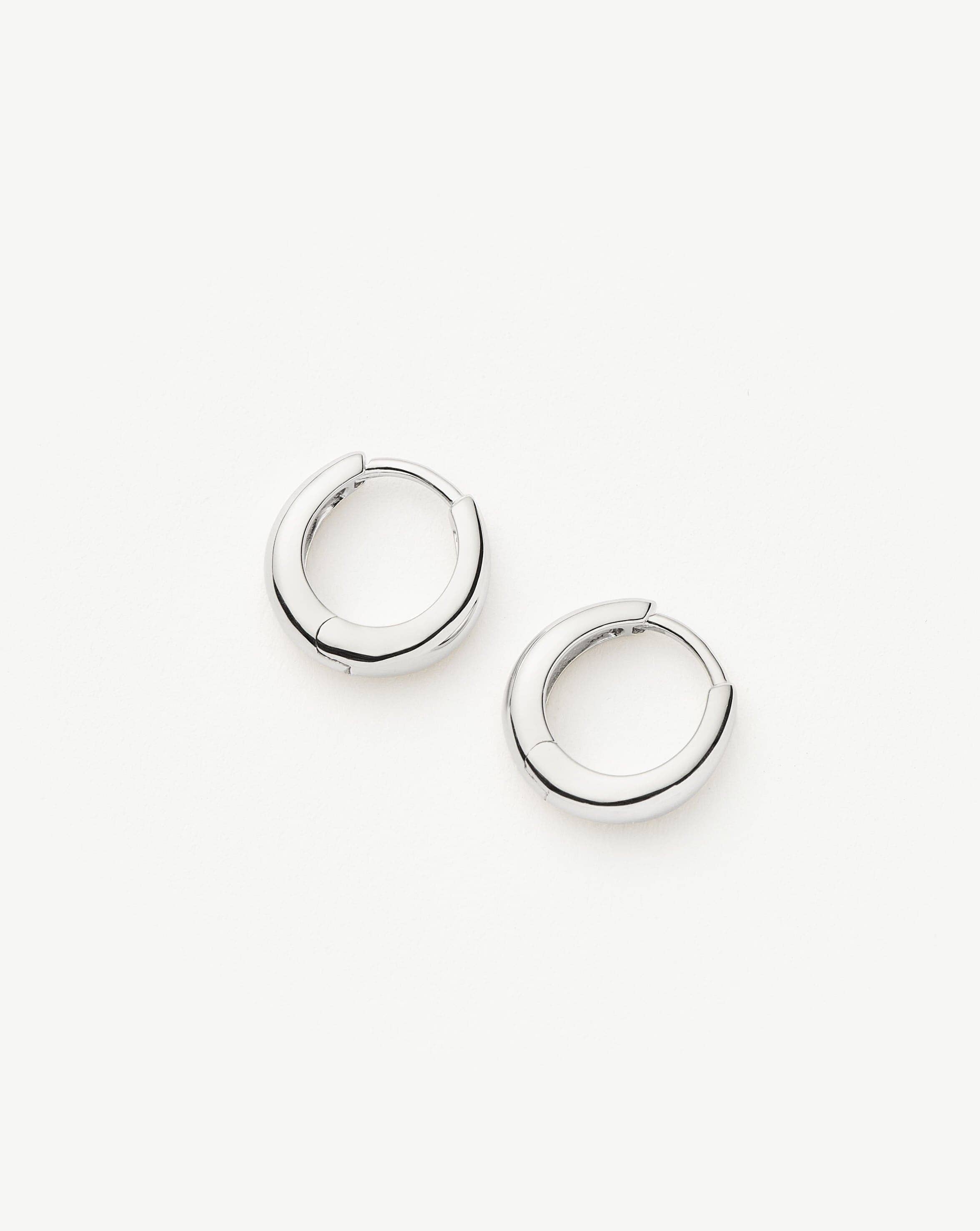 14K Solid White Gold Dome Huggie Earrings for Women - Minimalist Hoop Earrings for Everyday Wear, Gift for Her, Wedding, Party & Special Occasions