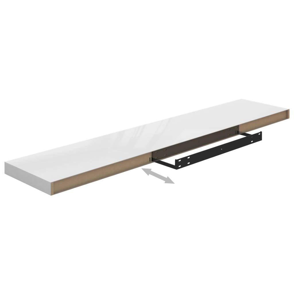 Floating Wall Shelves Set of 2 - Modern Wall Mounted Display Ledges for Living Room, Bedroom, Office - High Gloss White MDF Shelves (47.2